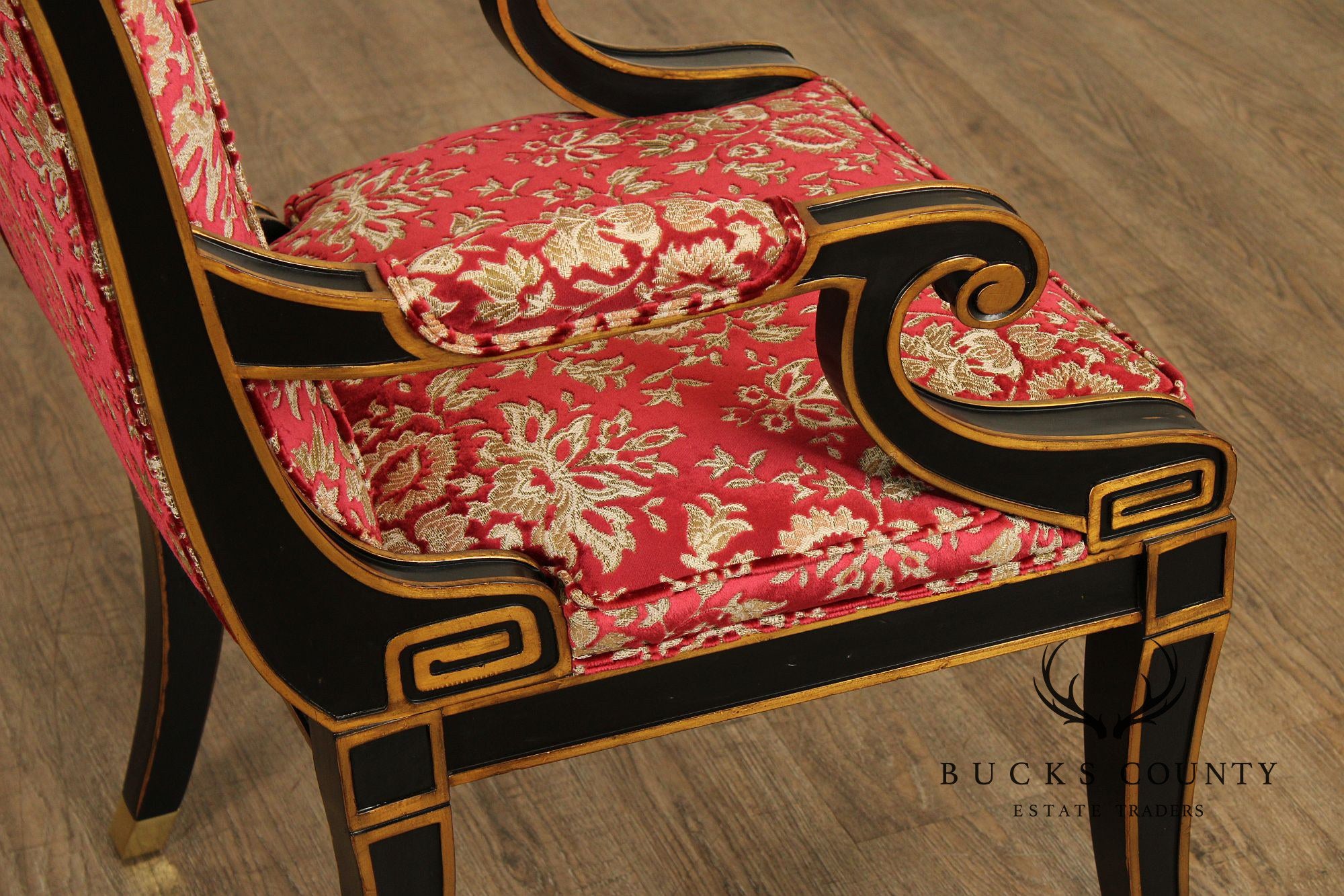 Karges Regency Style Ebonized and Partial Gilt Armchair