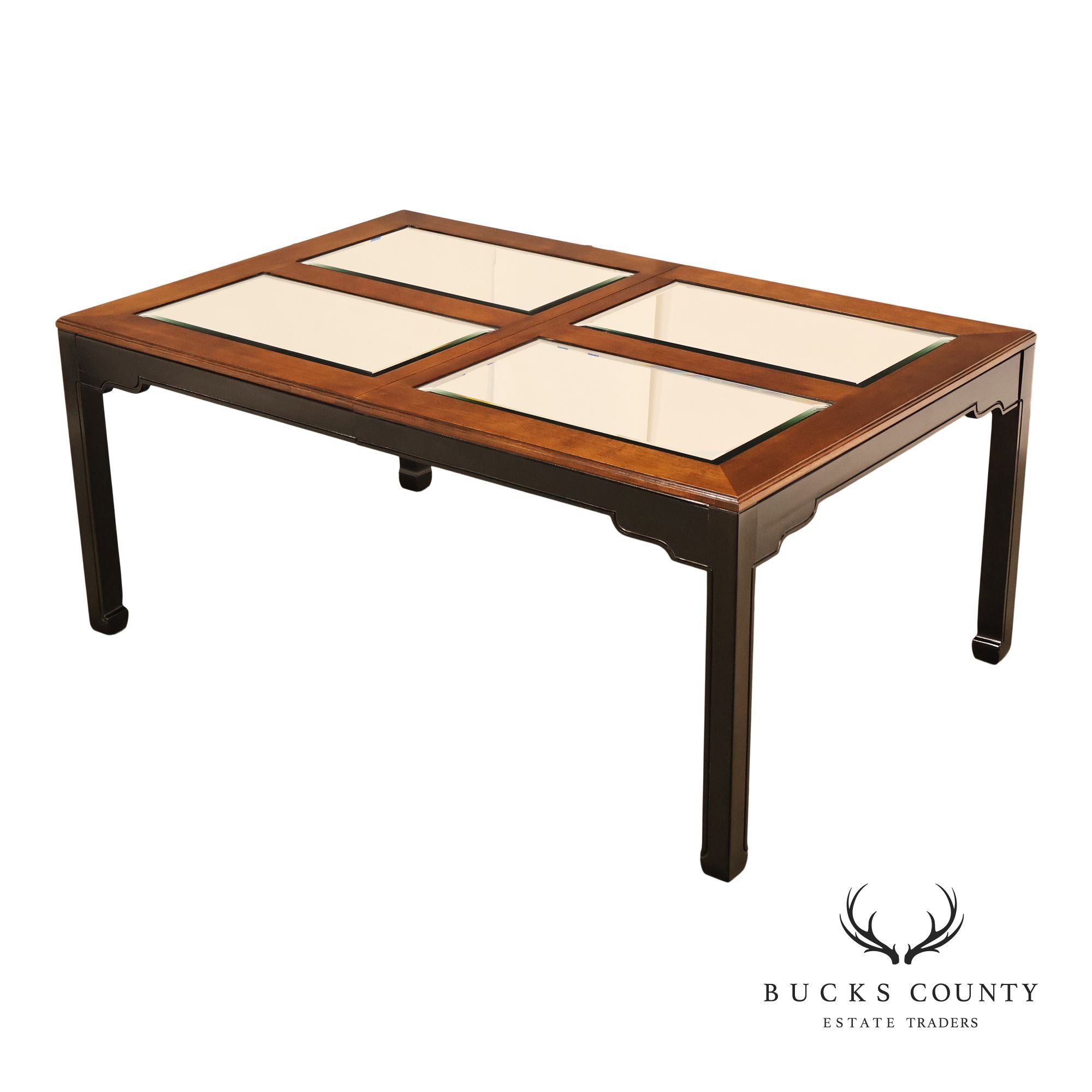 Thomasville Asian Chinoiserie Style Two Tone Wood And Mirrored Coffee Table
