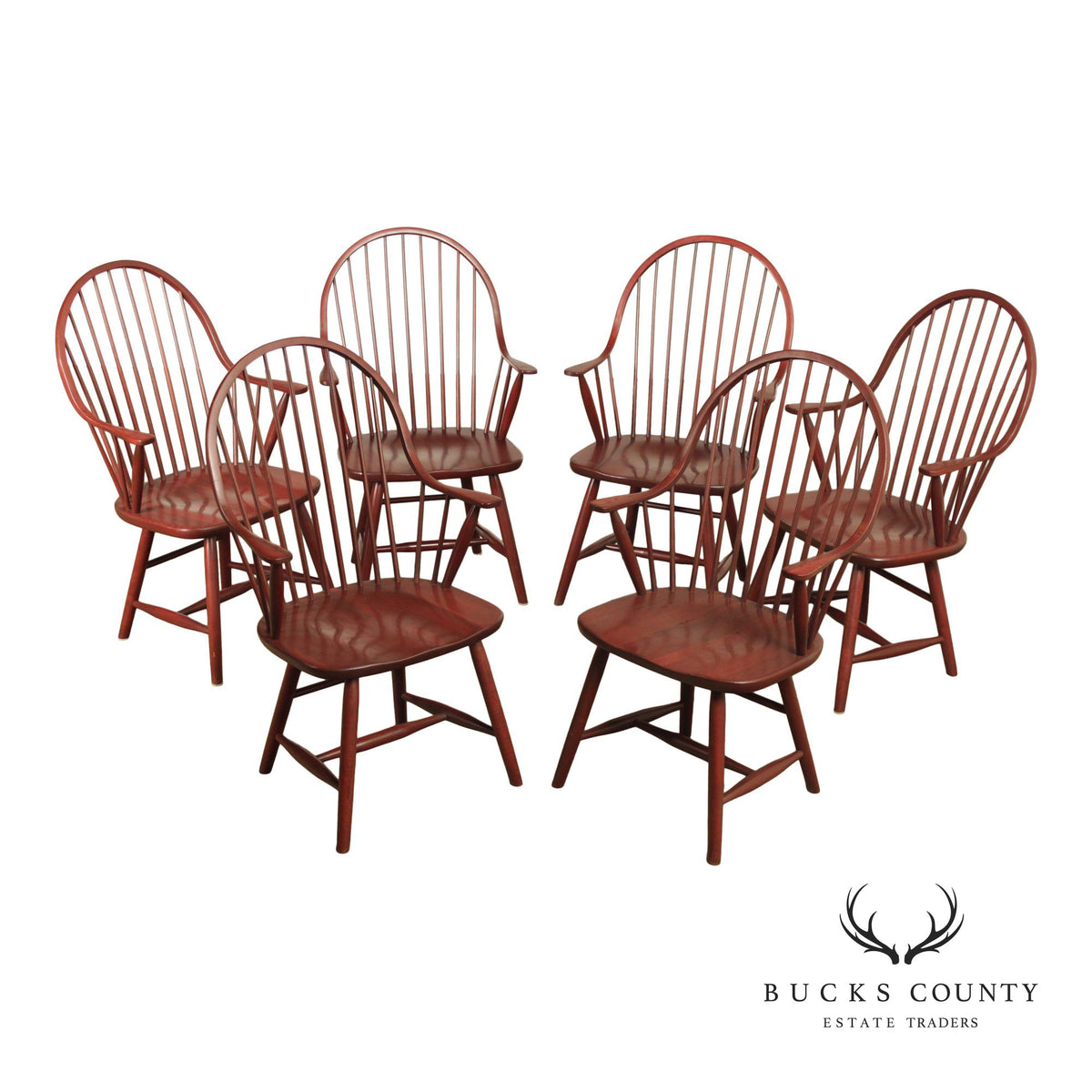 American Windsor Style Set Of 6 Spindle Back Dining Chairs