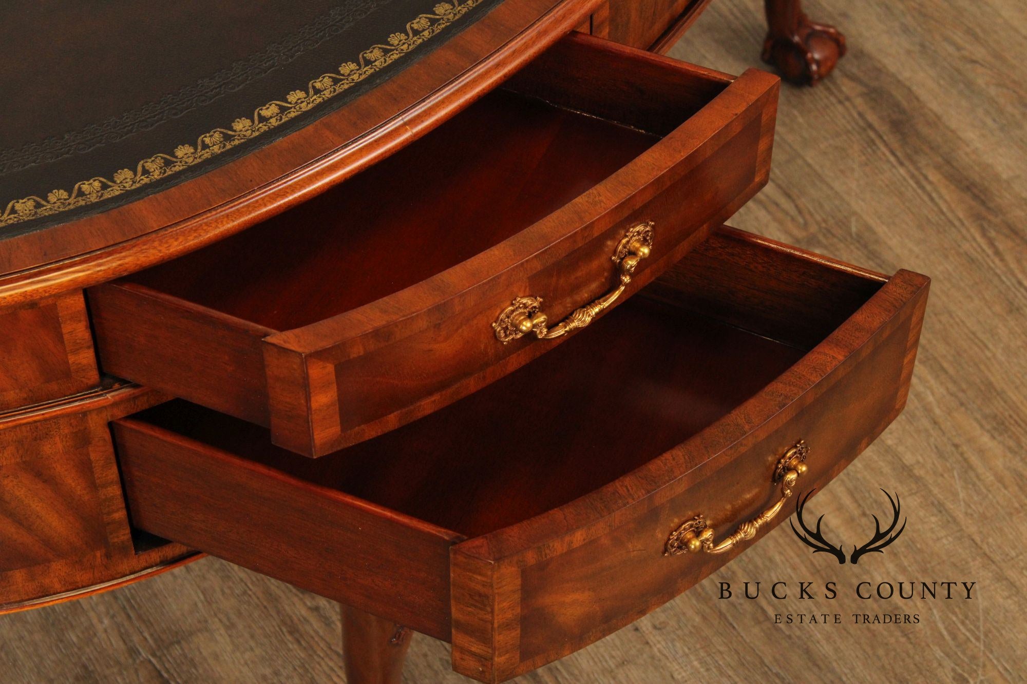 Maitland Smith Georgian Style Leather Top Mahogany Oval Desk