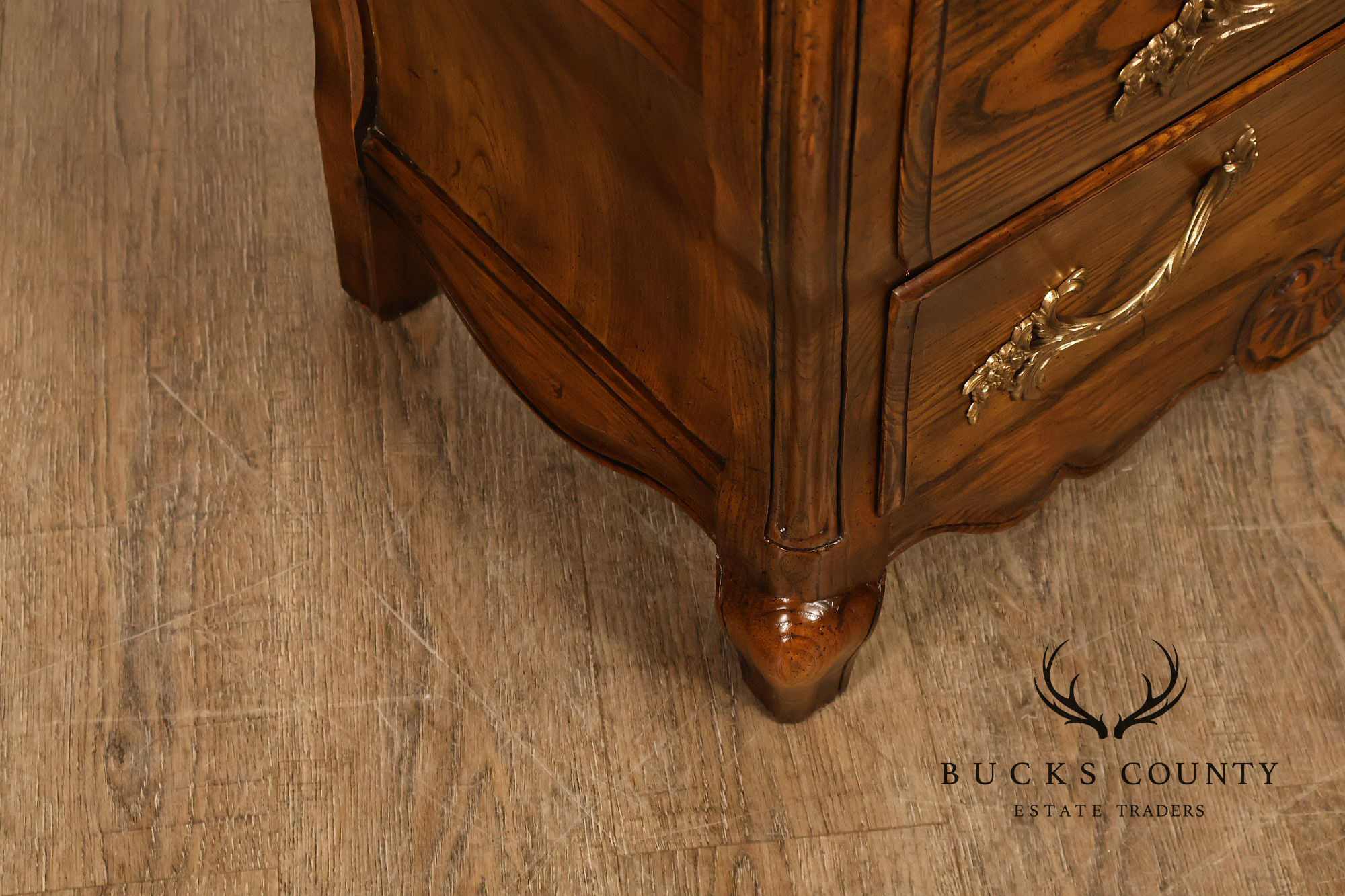 Baker Furniture French Provincial Carved Oak Bombay Chest Nightstands