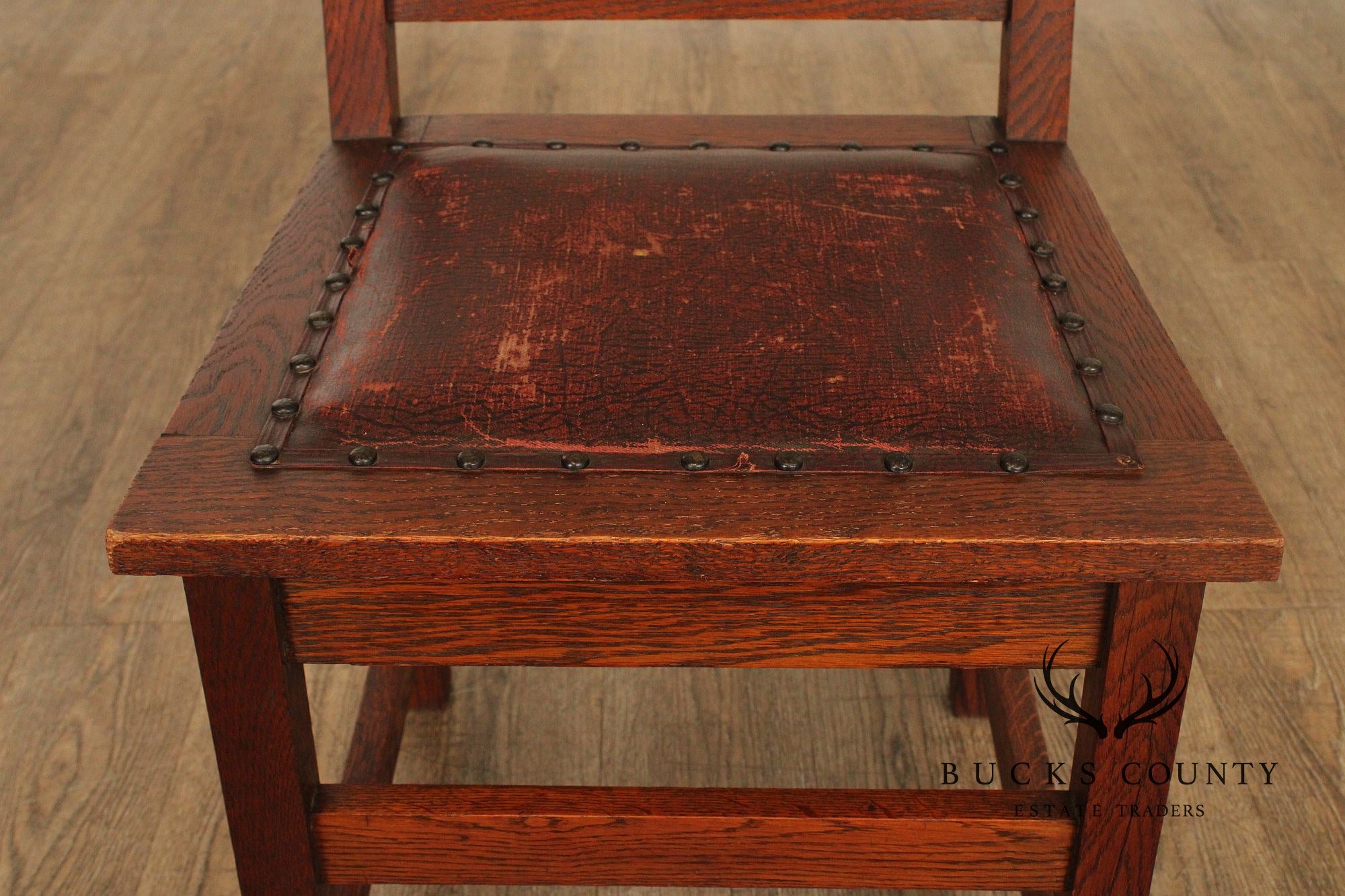 Antique American Arts & Crafts Mission Set Of 3 Oak Side Chairs