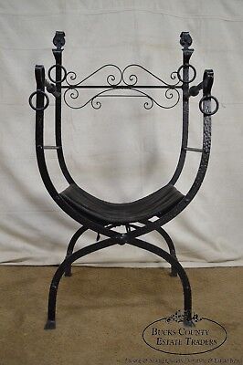 Antique Wrought Iron Savonarola X Form Arm Chair