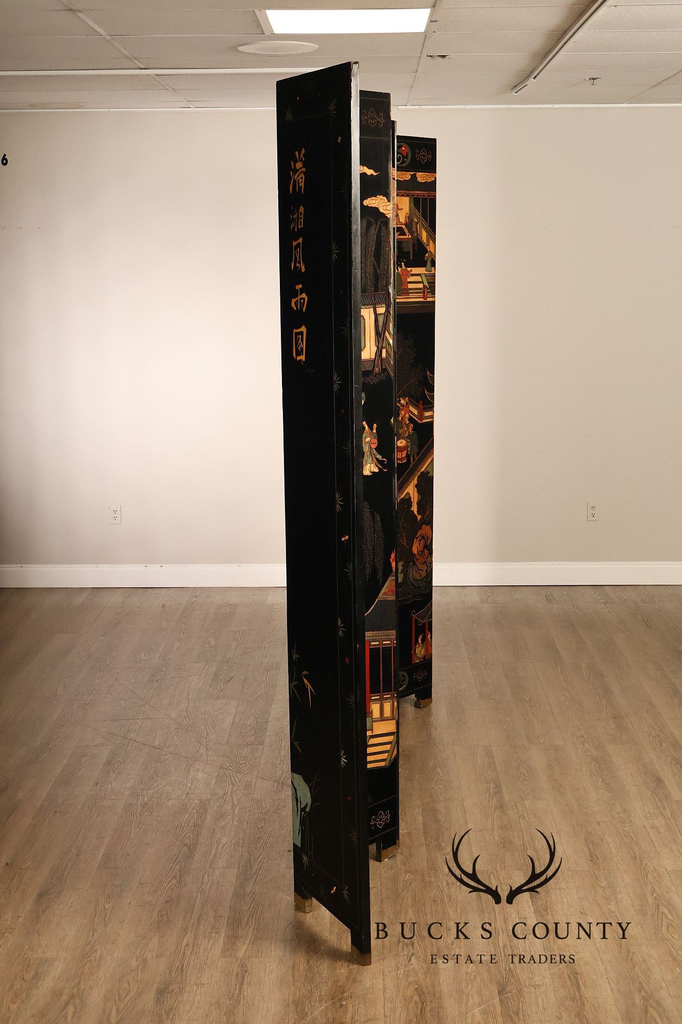 Chinese Coromandel Style Pair Of Eight Panel Folding Screens