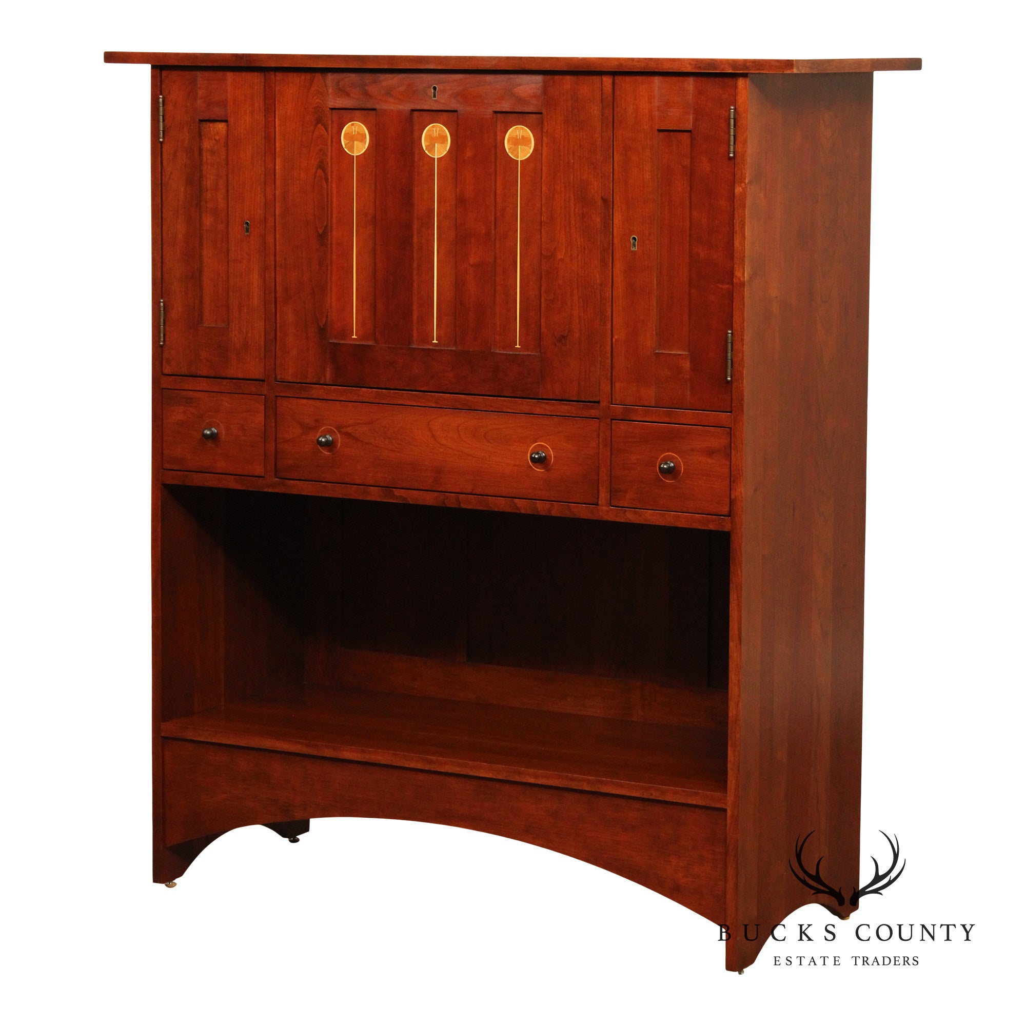 Stickley Mission Collection Harvey Ellis Inlaid Cherry Drop Front Desk