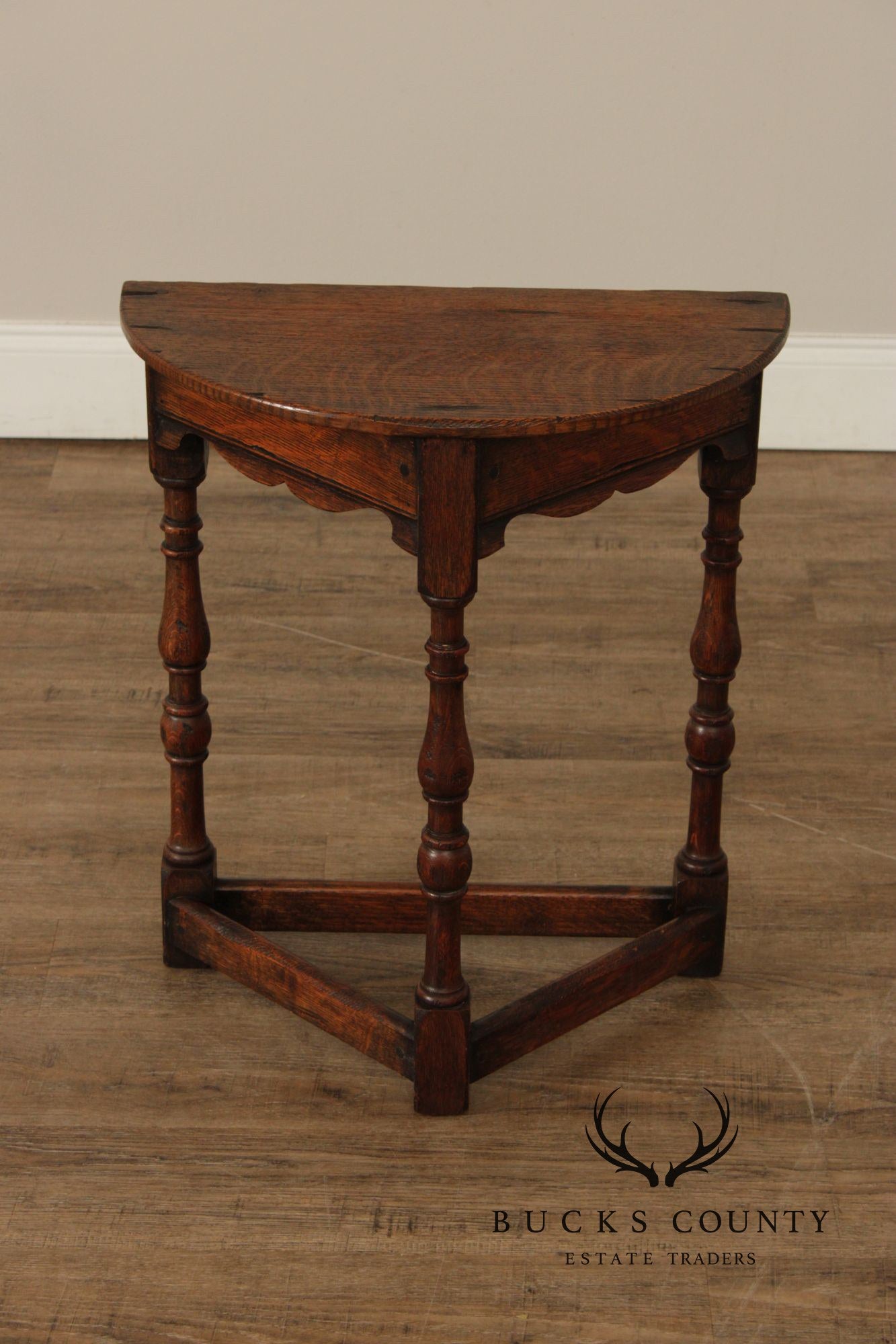 Antique William & Mary Style Oak Demilune Occasional Table
