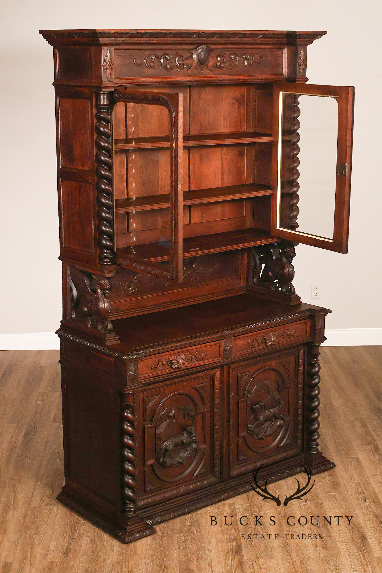 French Renaissance Revival Carved Oak Buffet