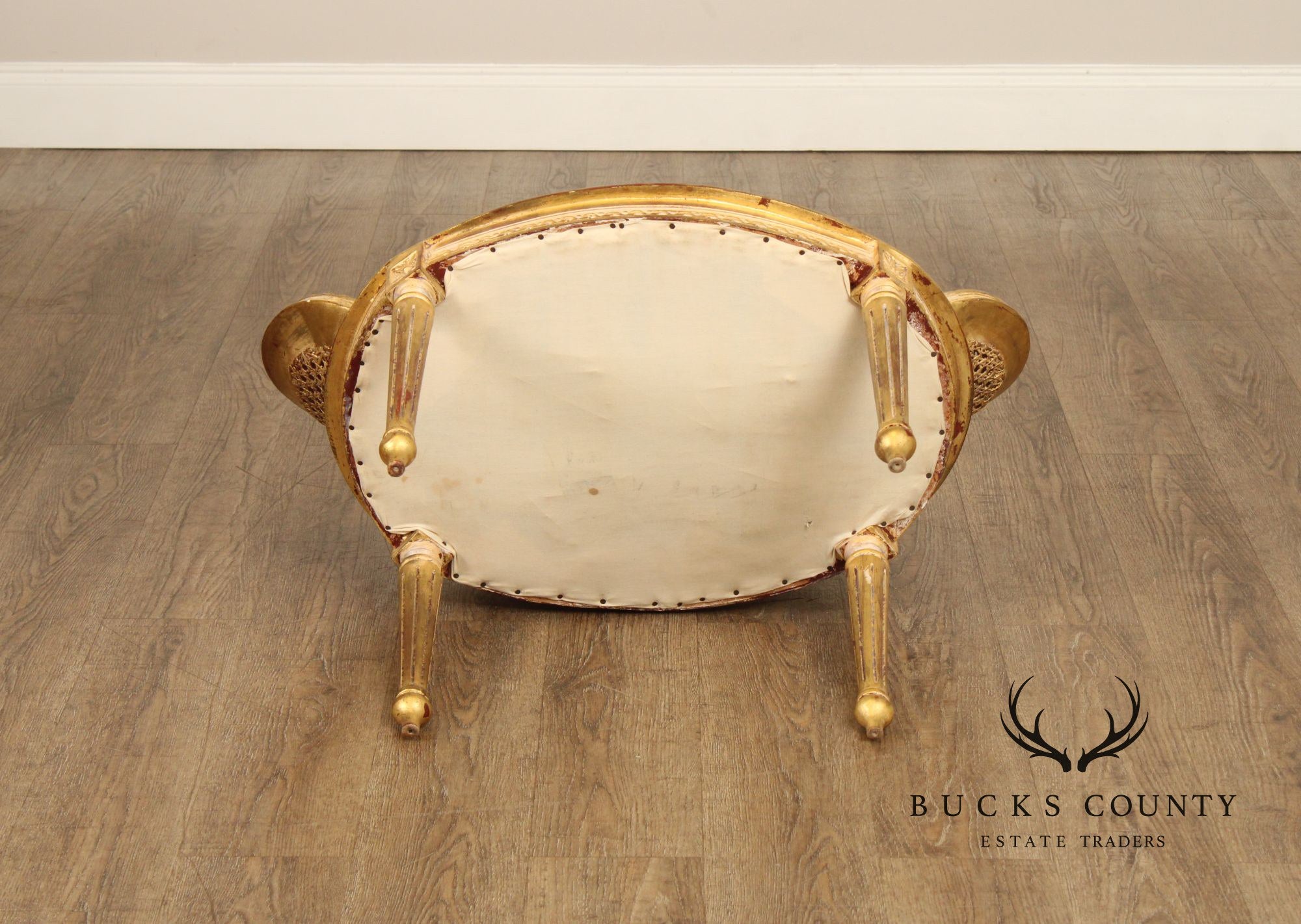 French Louis XVI Style Giltwood and Caned Vanity Stool