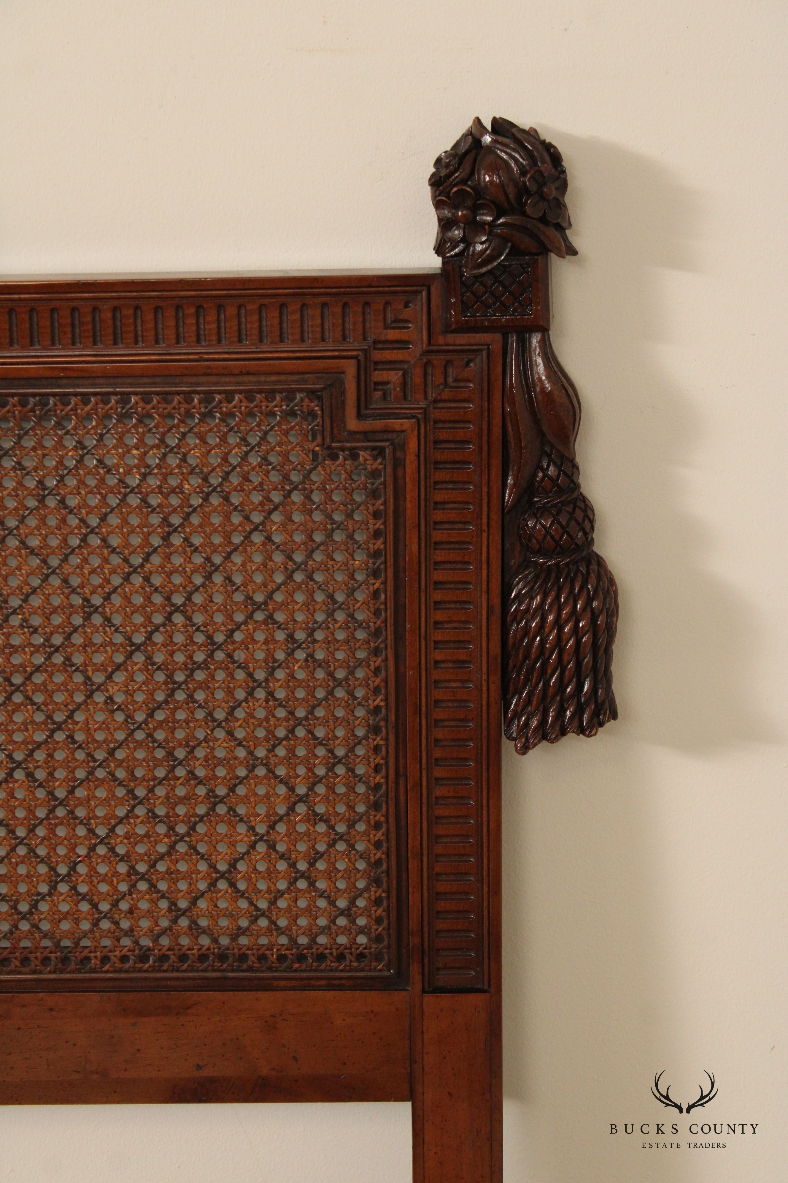 French Country Style Caned and Carved Queen Headboard