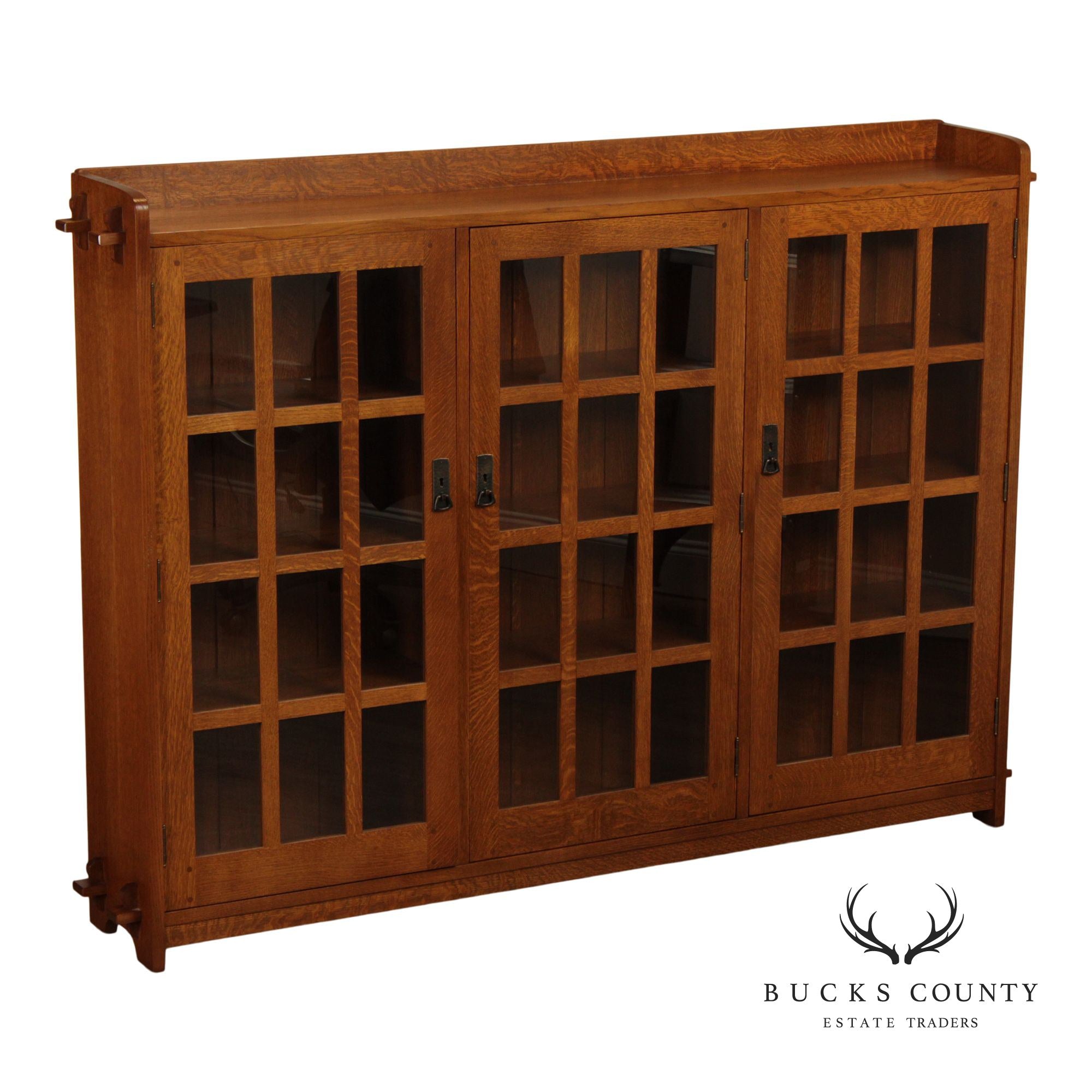 Stickley Mission Collection Oak Triple Bookcase with Glass Doors