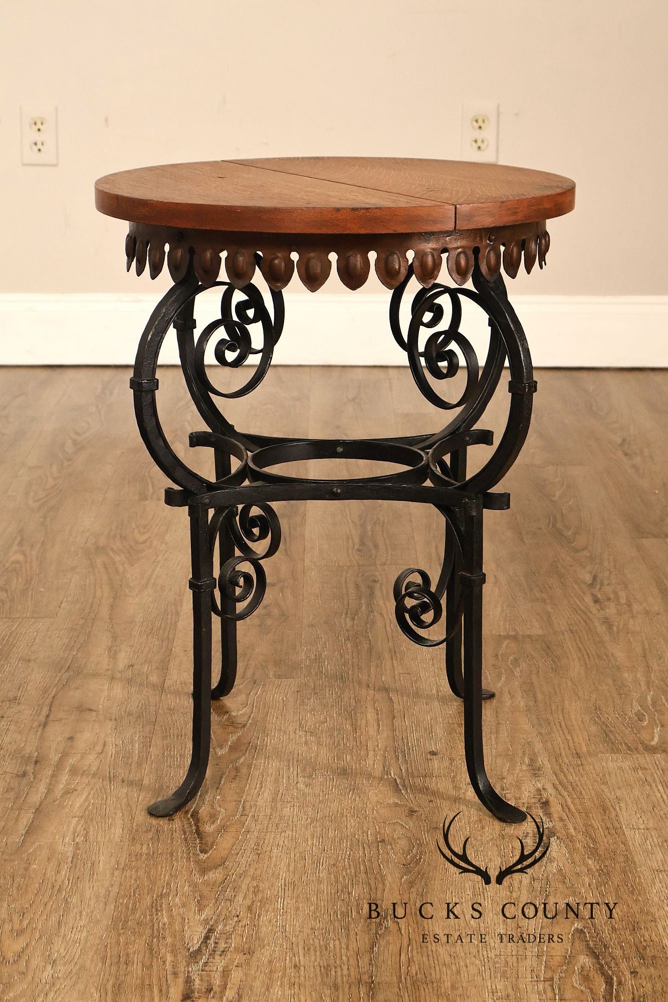 Spanish Revival Style Oak and Wrought Iron Accent Table