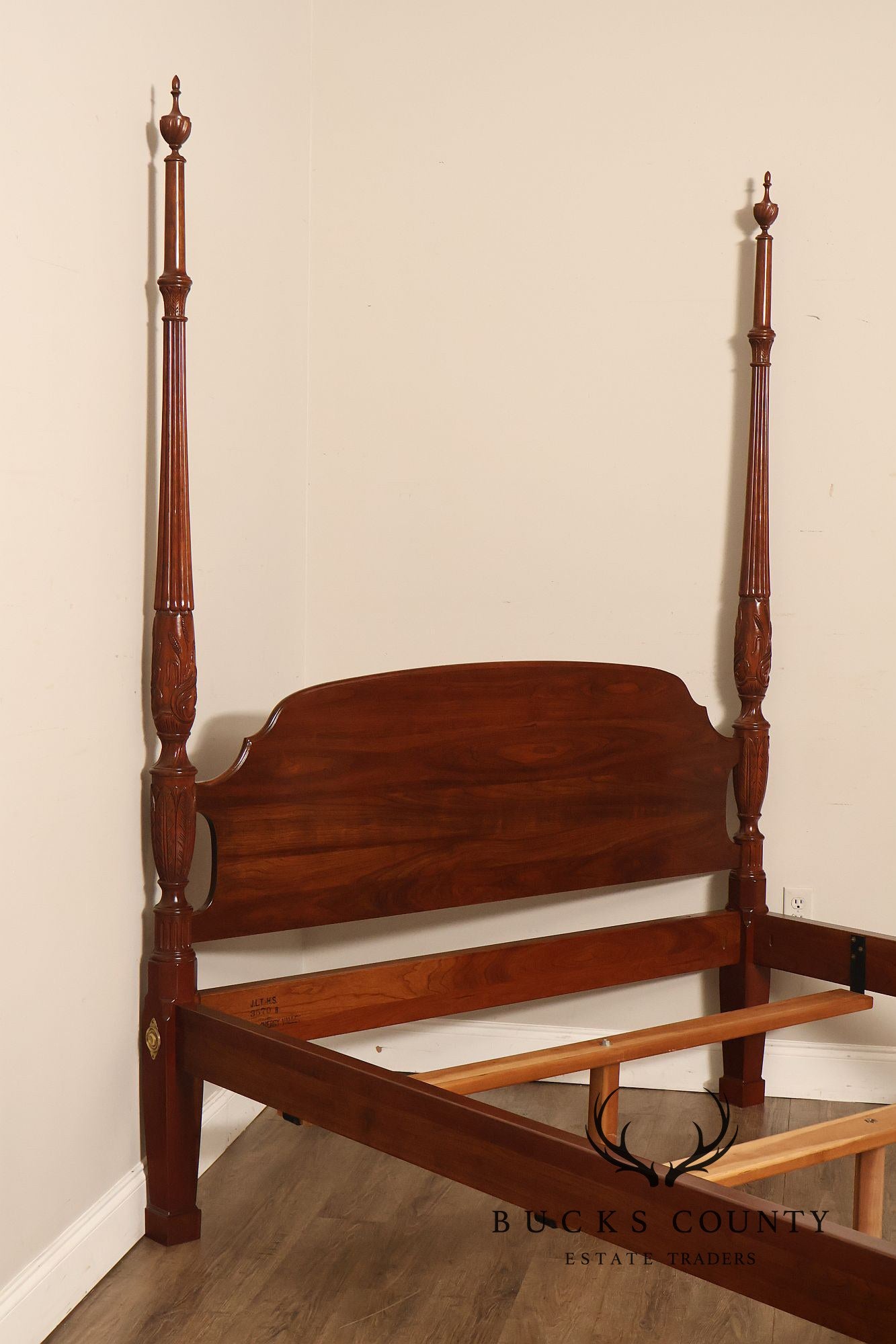 Stickley Queen Size Cherry Rice Carved Poster Bed