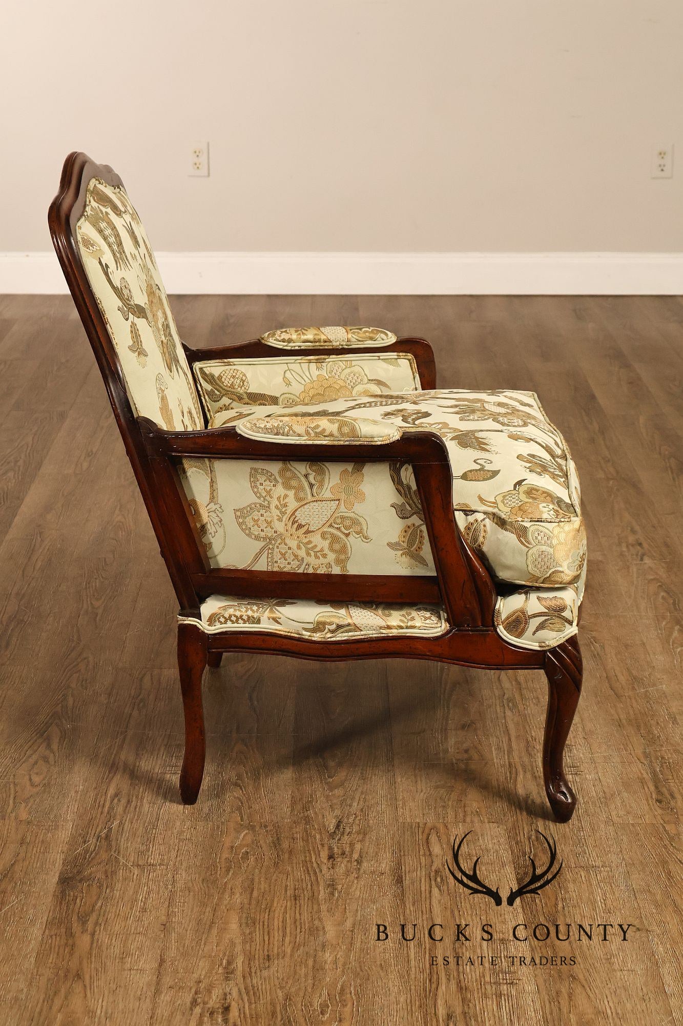 Louis XV Style Pair Of Bergere Upholstered Lounge Chairs
