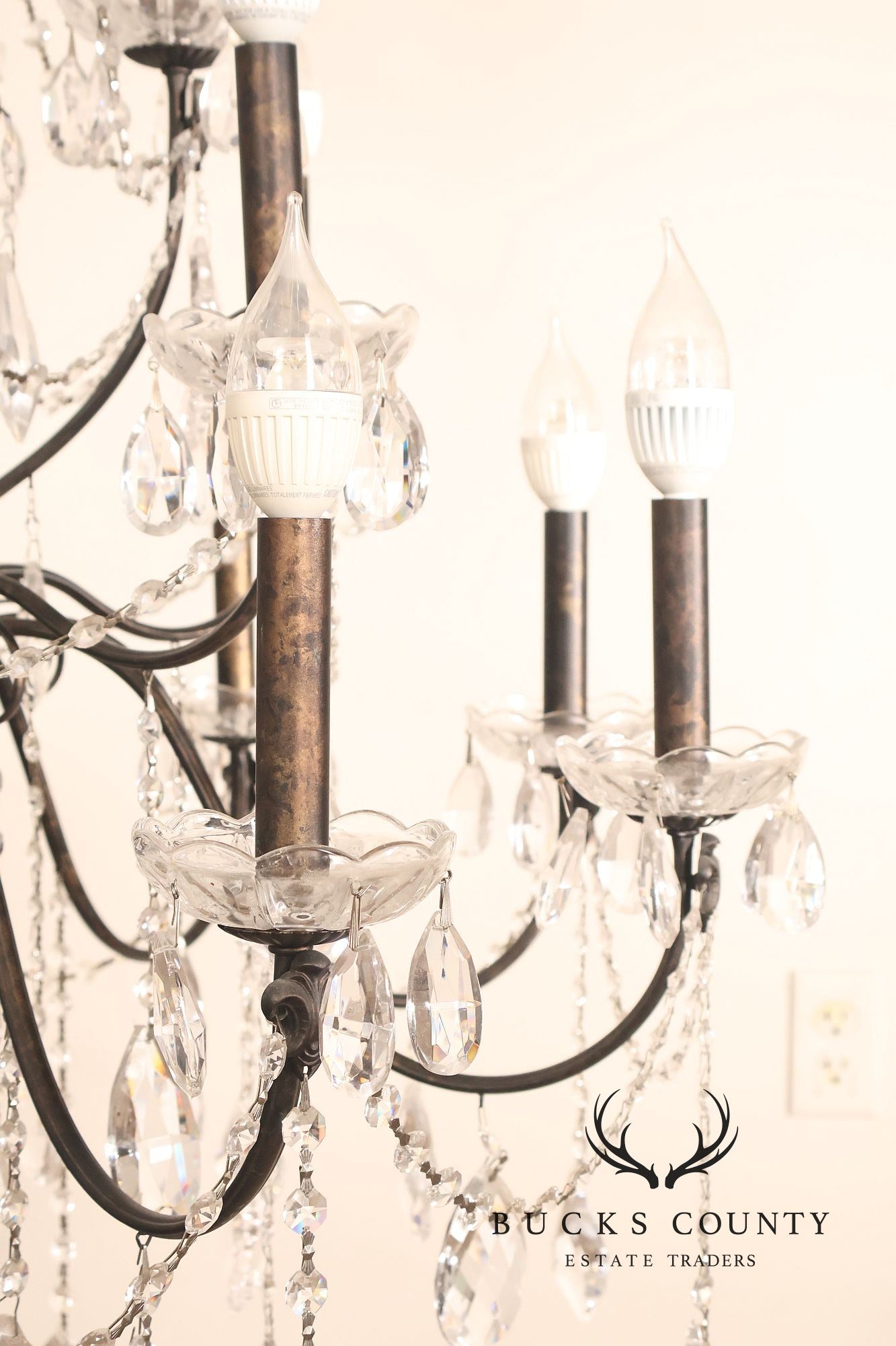 Large Twenty-Light Crystal And Wrought Iron 55" Chandelier
