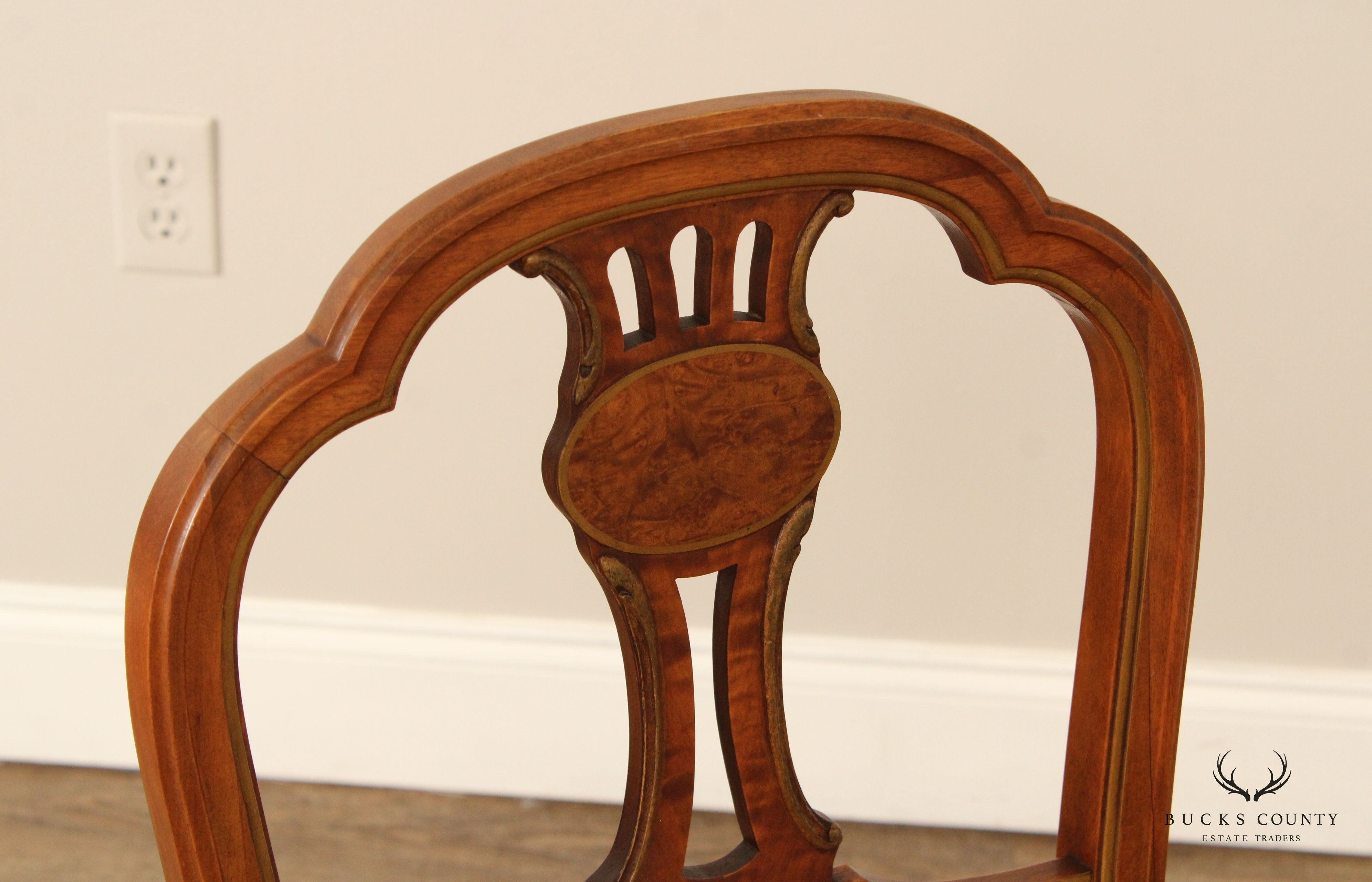 Sligh 1930's French Louis XVI Style Pair of Partial Gilt Burlwood Side Chairs