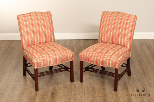 Chippendale Style Custom Upholstered Pair Of Mahogany Side Chairs