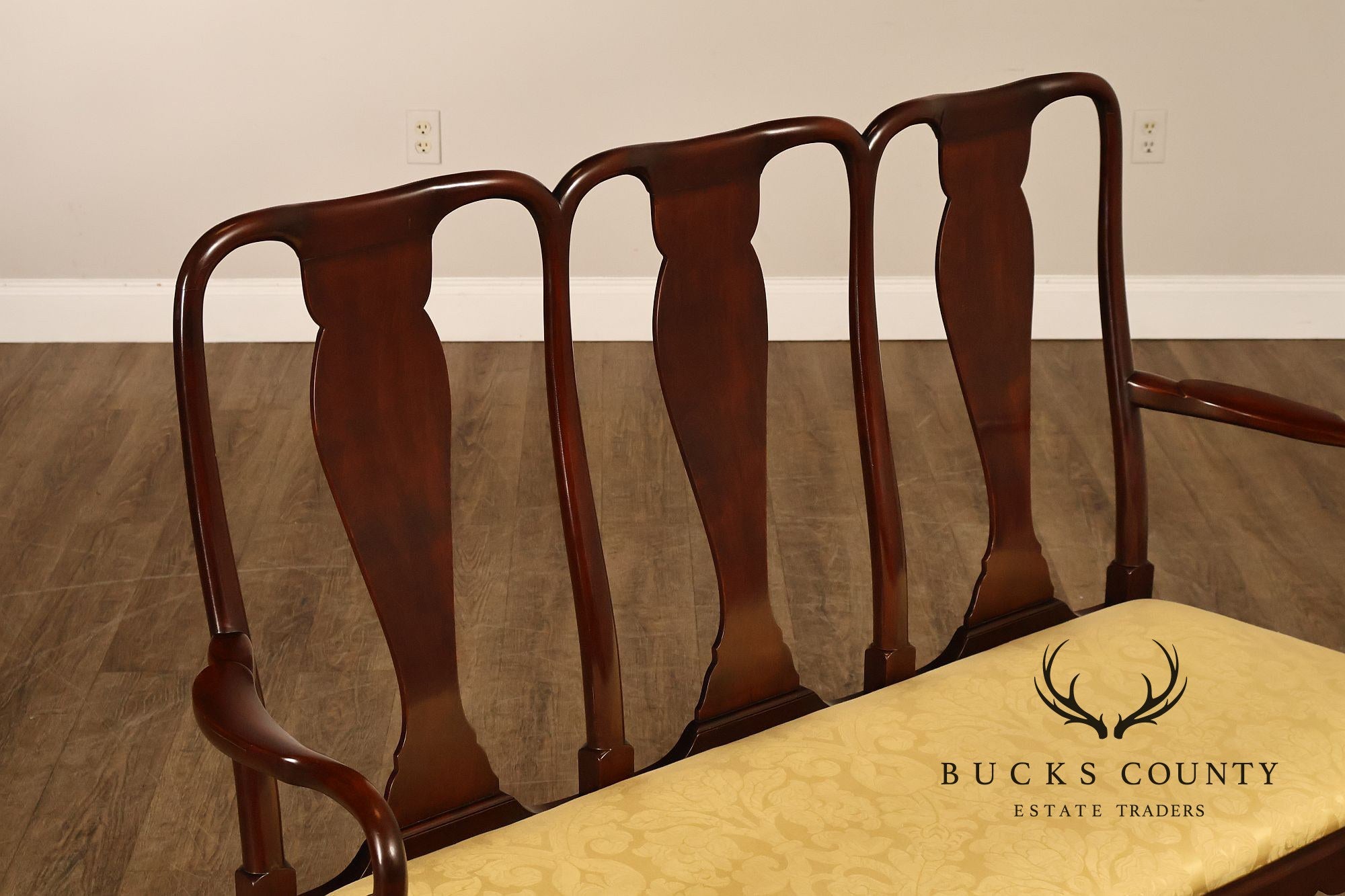 Queen Anne Style Custom Mahogany Triple Back Upholstered Settee