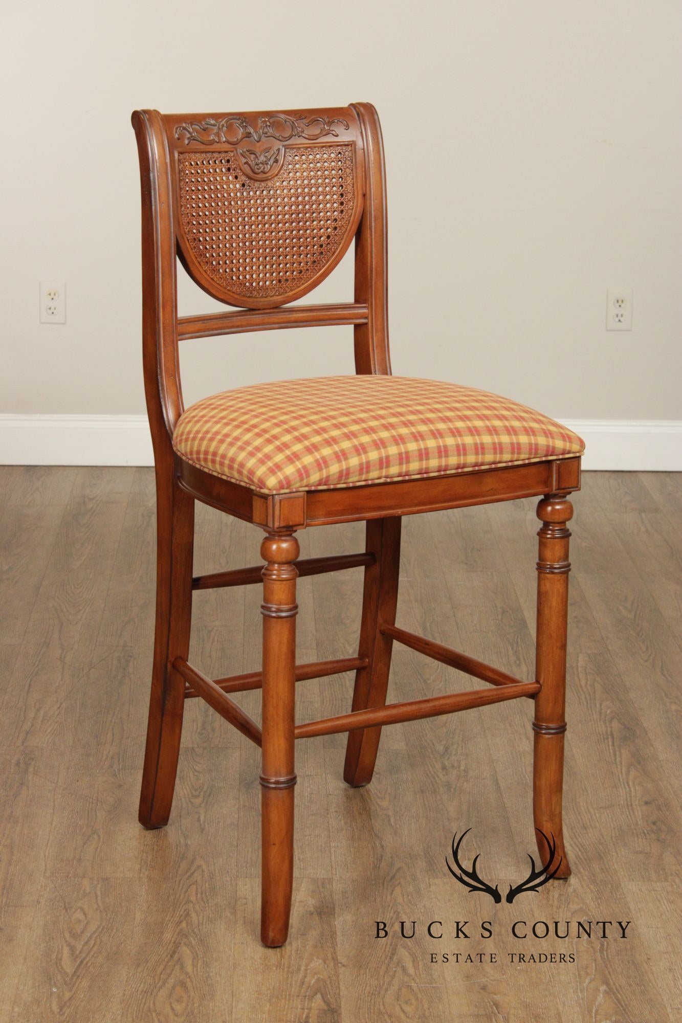 French Country Style Set of Six Cane Back Bar Stools