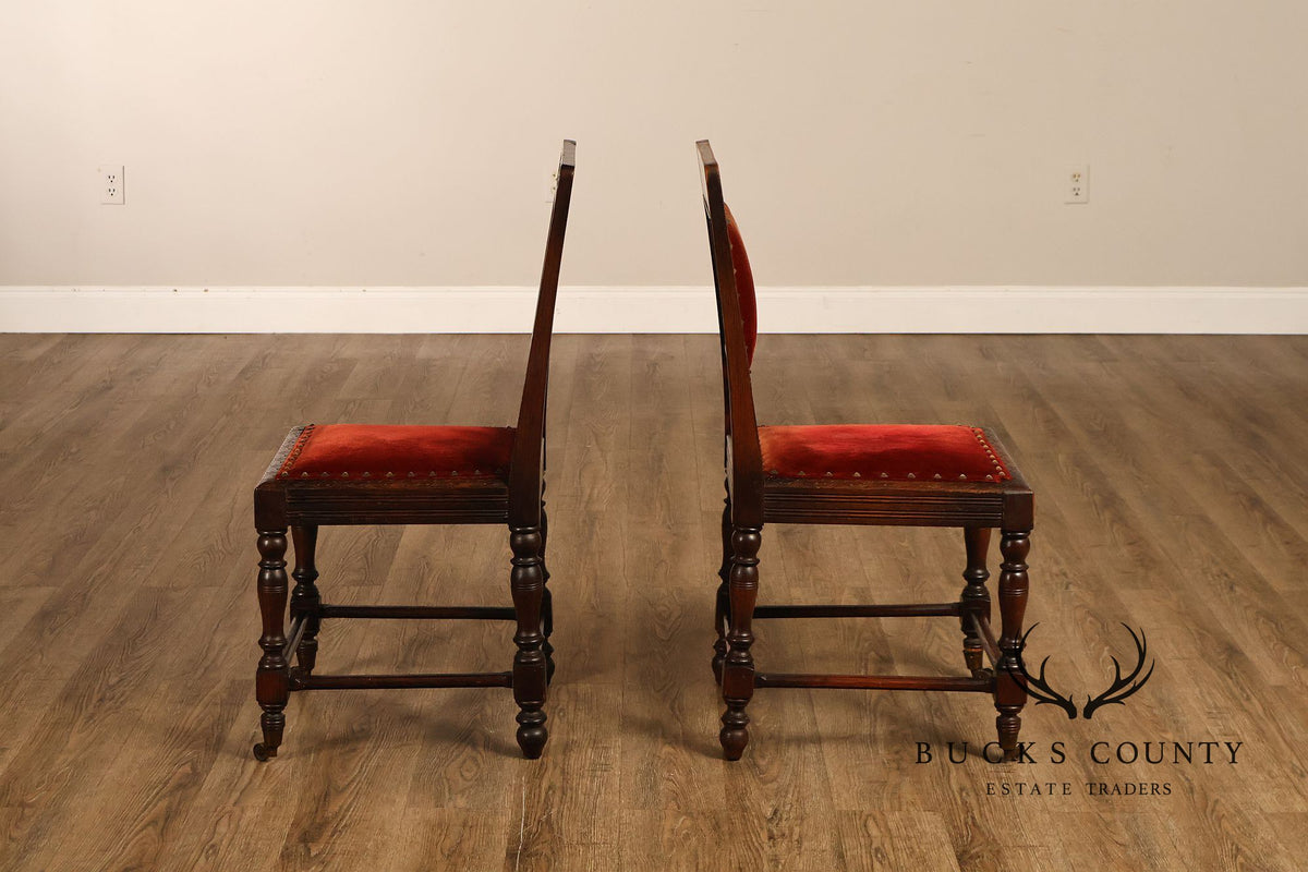 Antique Henry II Style Set of Eight Carved Oak Dining Chairs