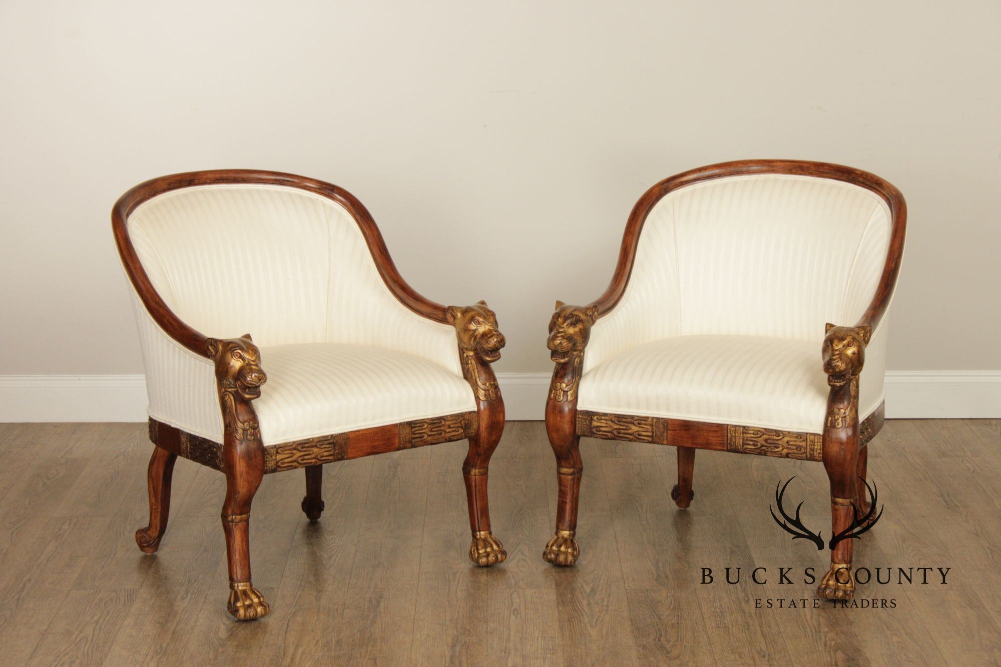 Empire Style Pair of Figural Carved Armchairs