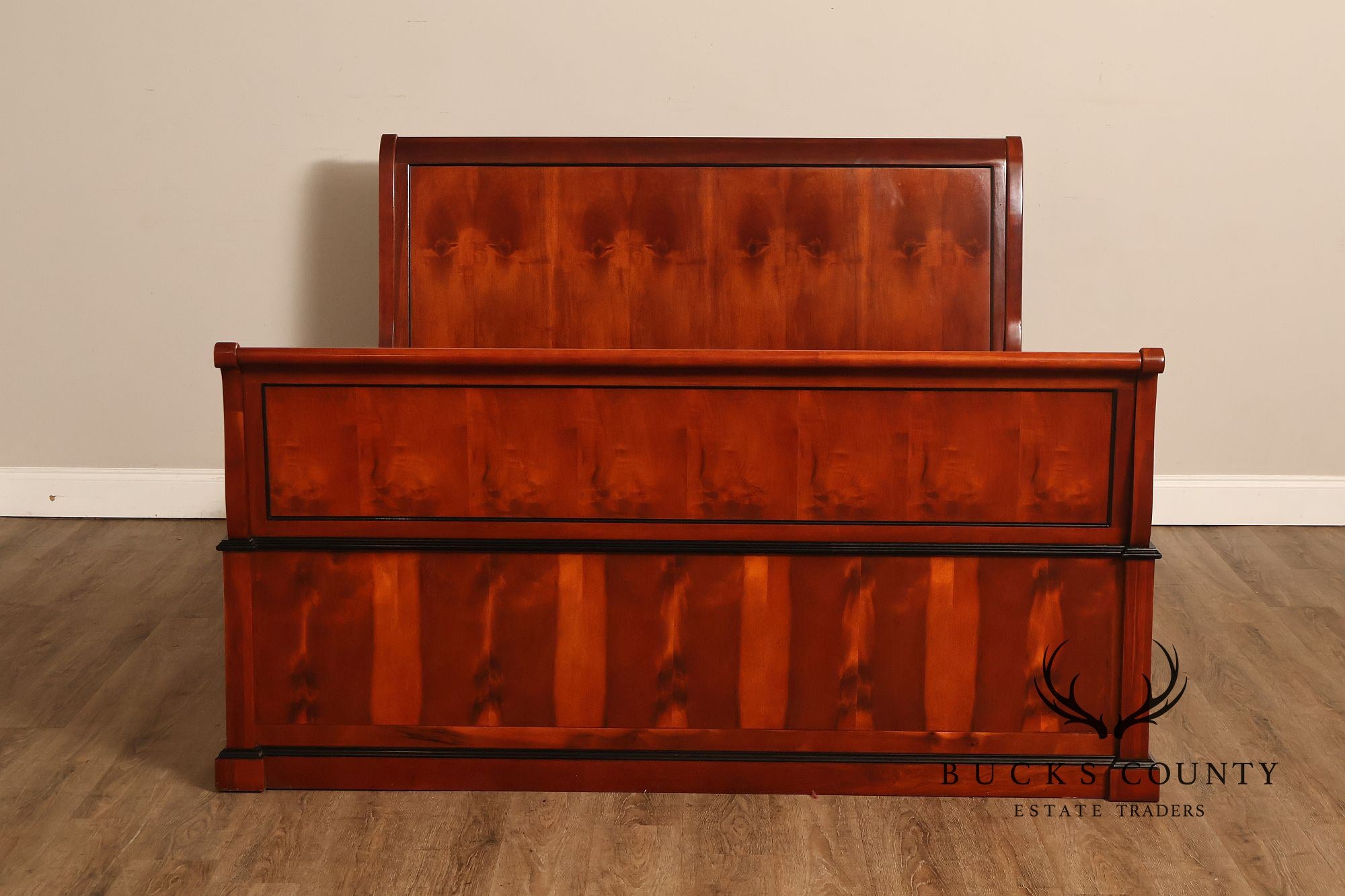 Century Furniture Biedermeier Style Yew Wood Queen Sleigh Bed