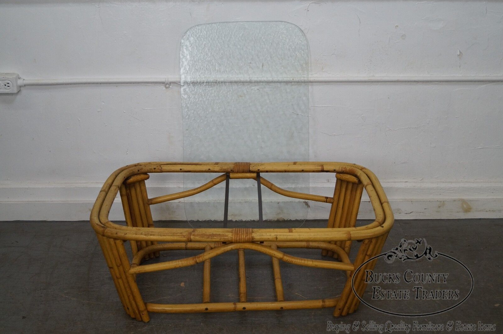 Mid Century Rattan Glass Top Coffee Table