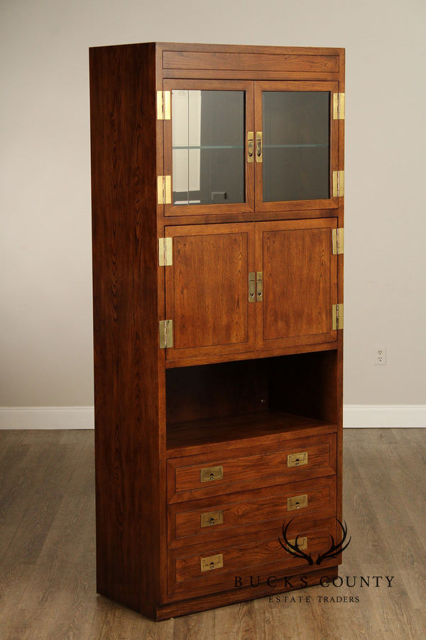 Henredon 'Scene One' Campaign Style Oak Bookcase Display Bar Cabinet