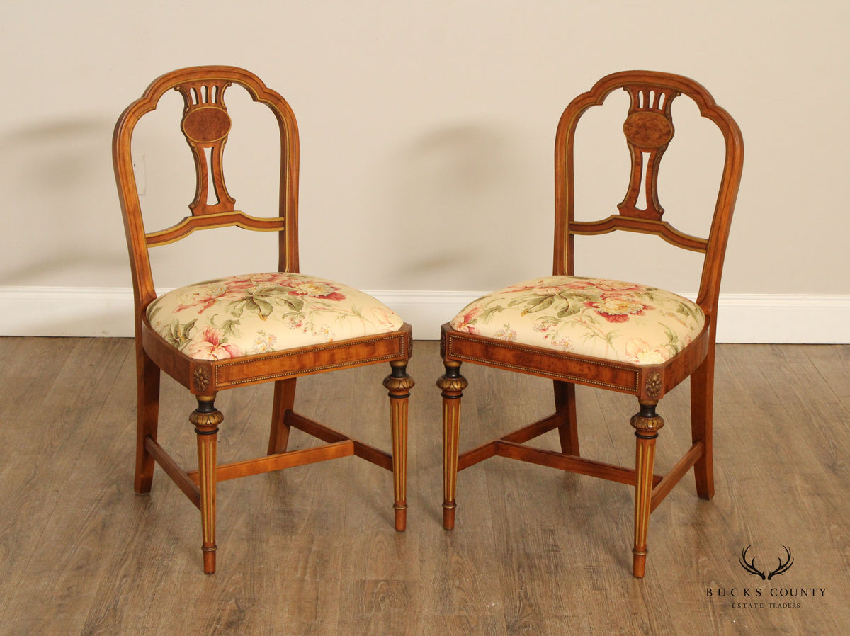 Sligh 1930's French Louis XVI Style Pair of Partial Gilt Burlwood Side Chairs