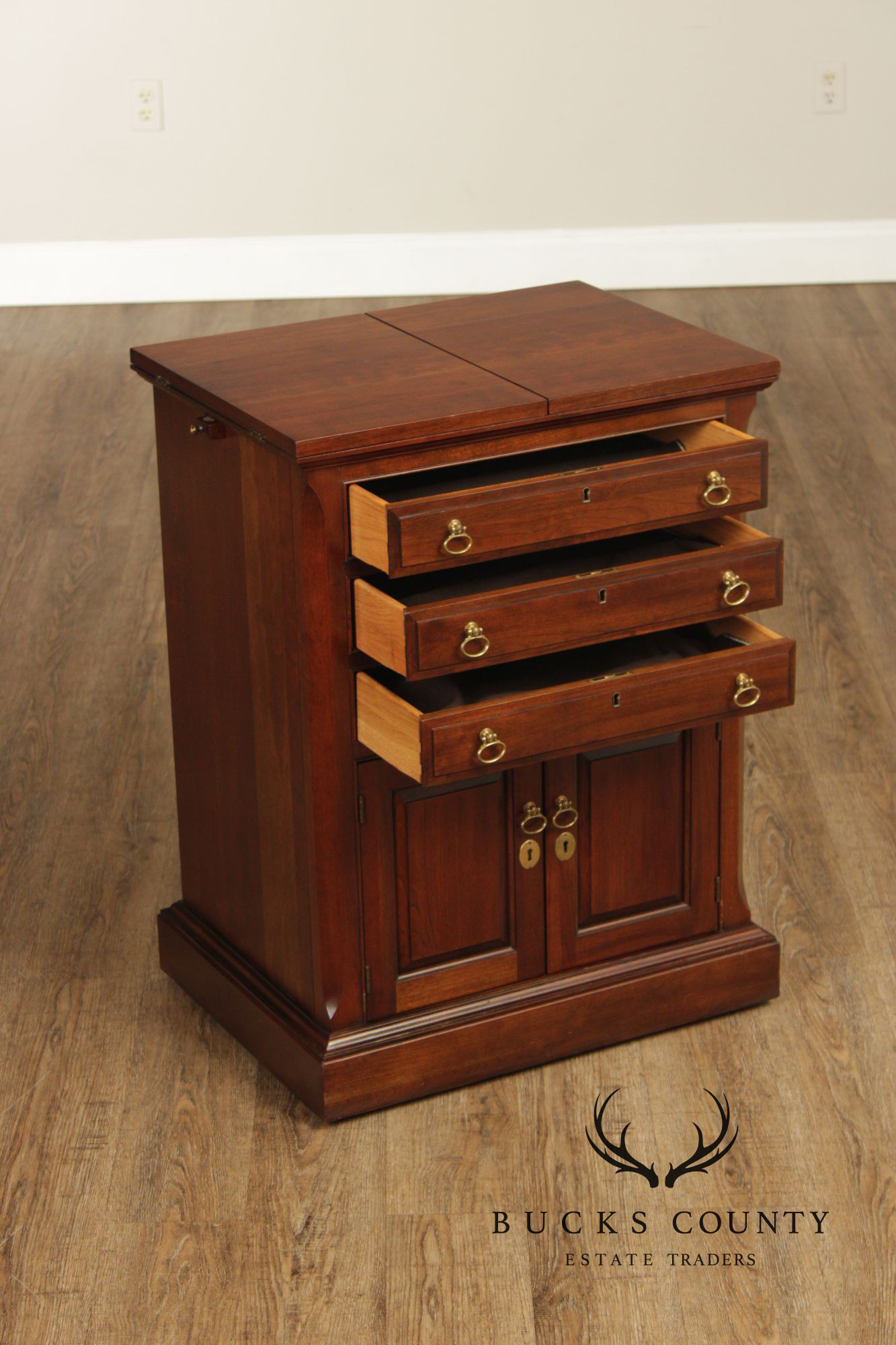 Pennsylvania House Cherry Flip Top Silver Chest Server Cabinet