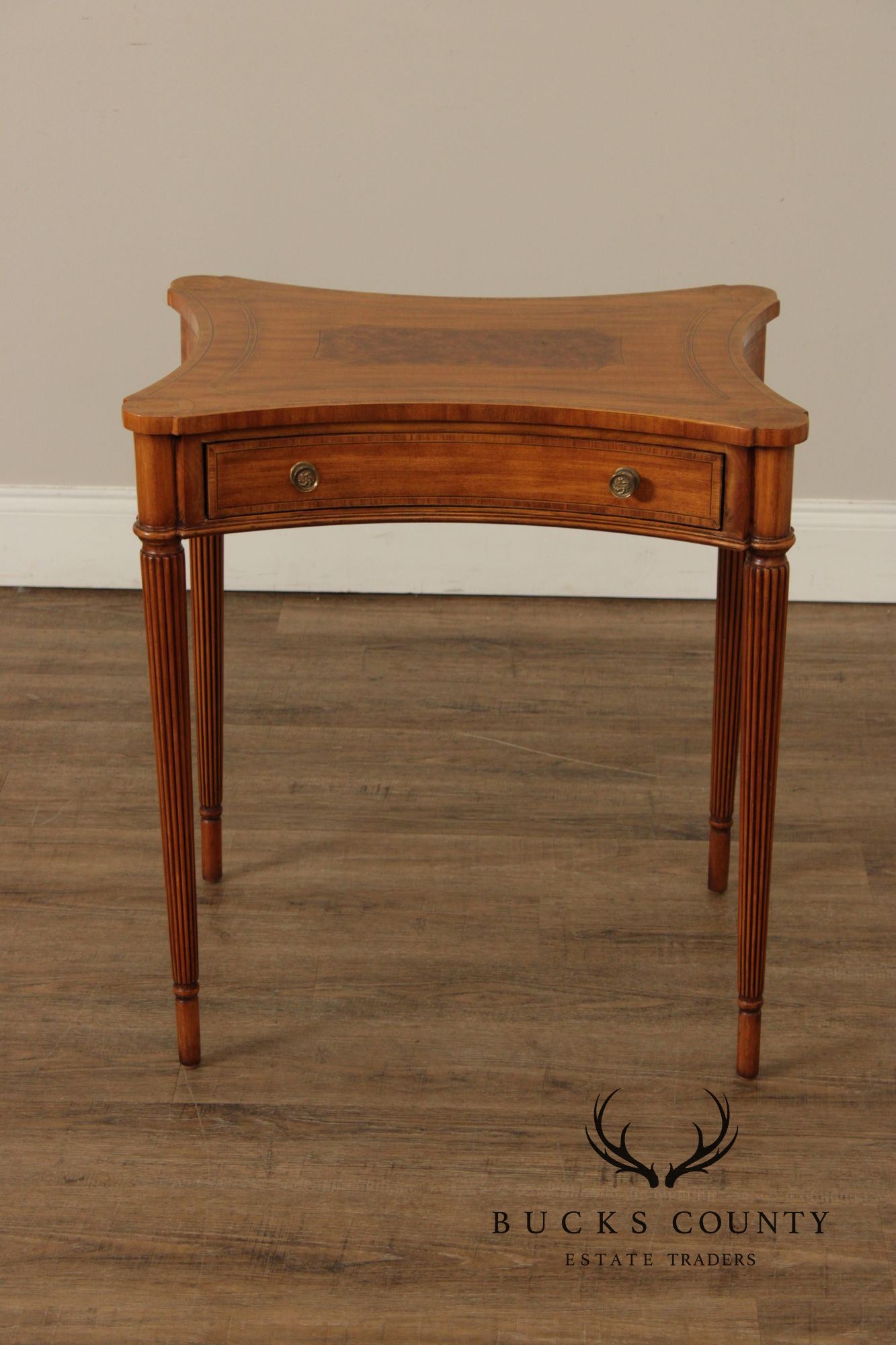 Maitland Smith Sheraton Style Single Drawer Inlaid Side Table