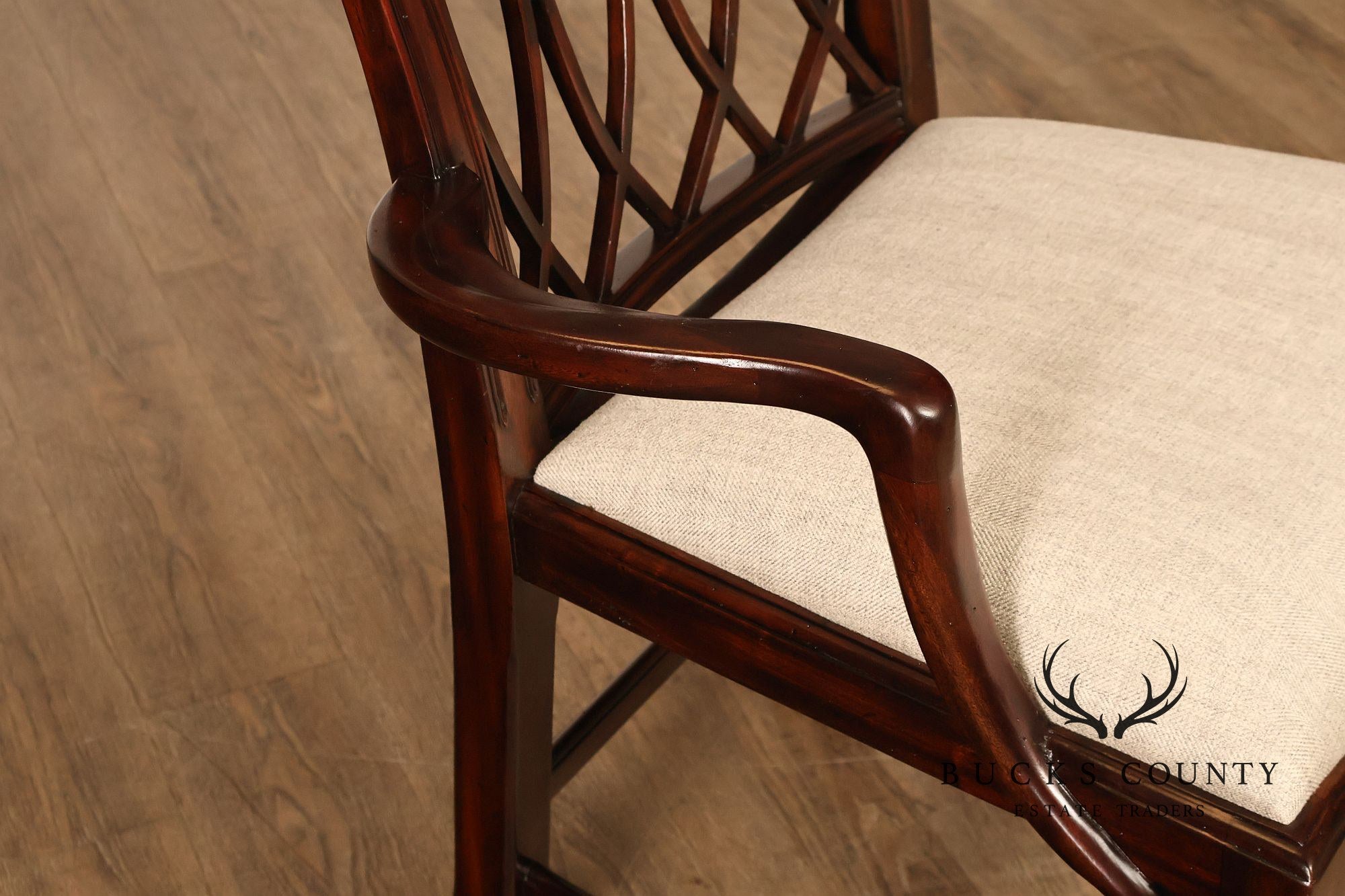 Theodore Alexander Pair Of Trellis Mahogany Dining Armchairs