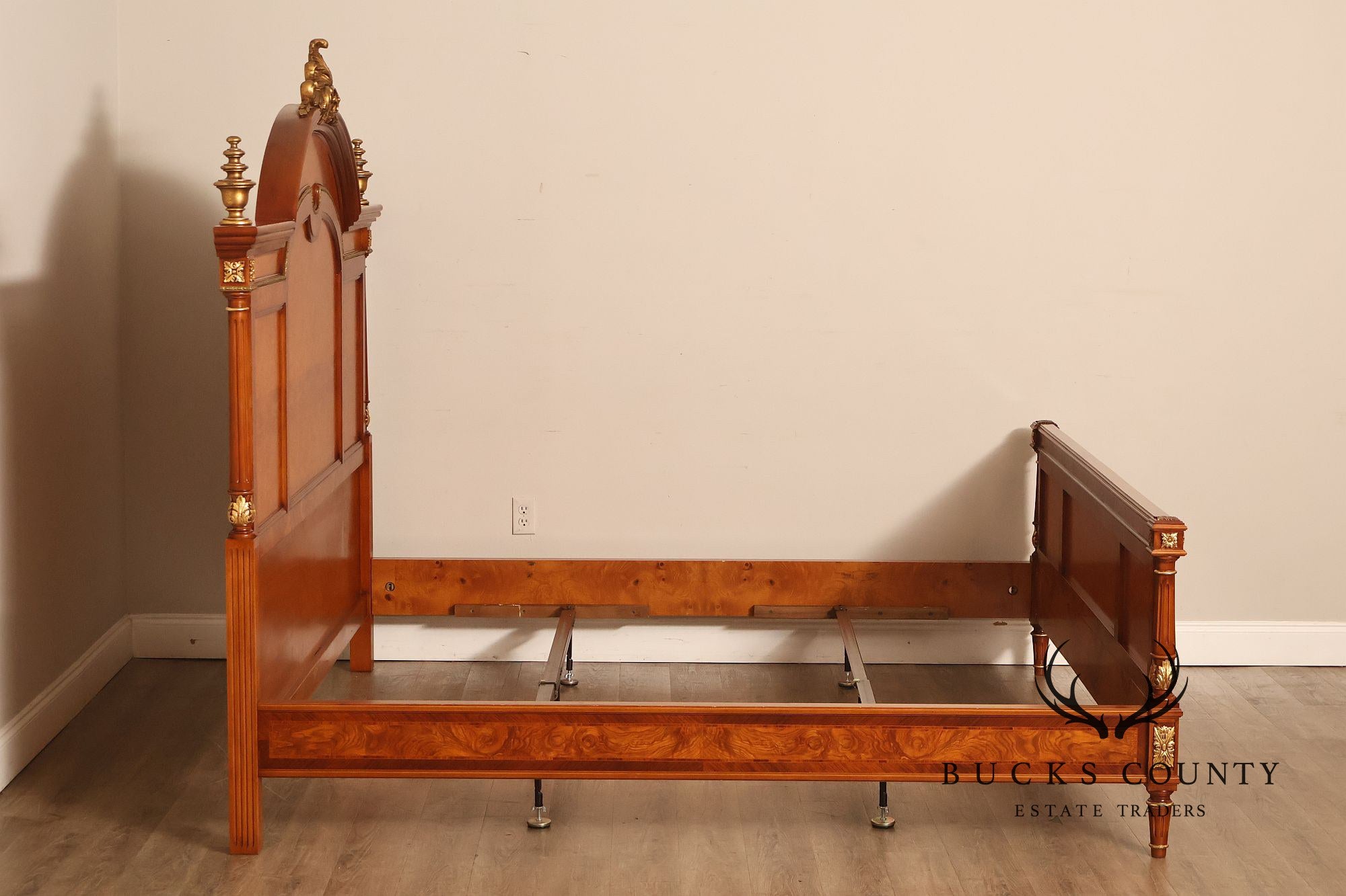 Quality Louis XVI Style Burlwood King Size High Back Bed
