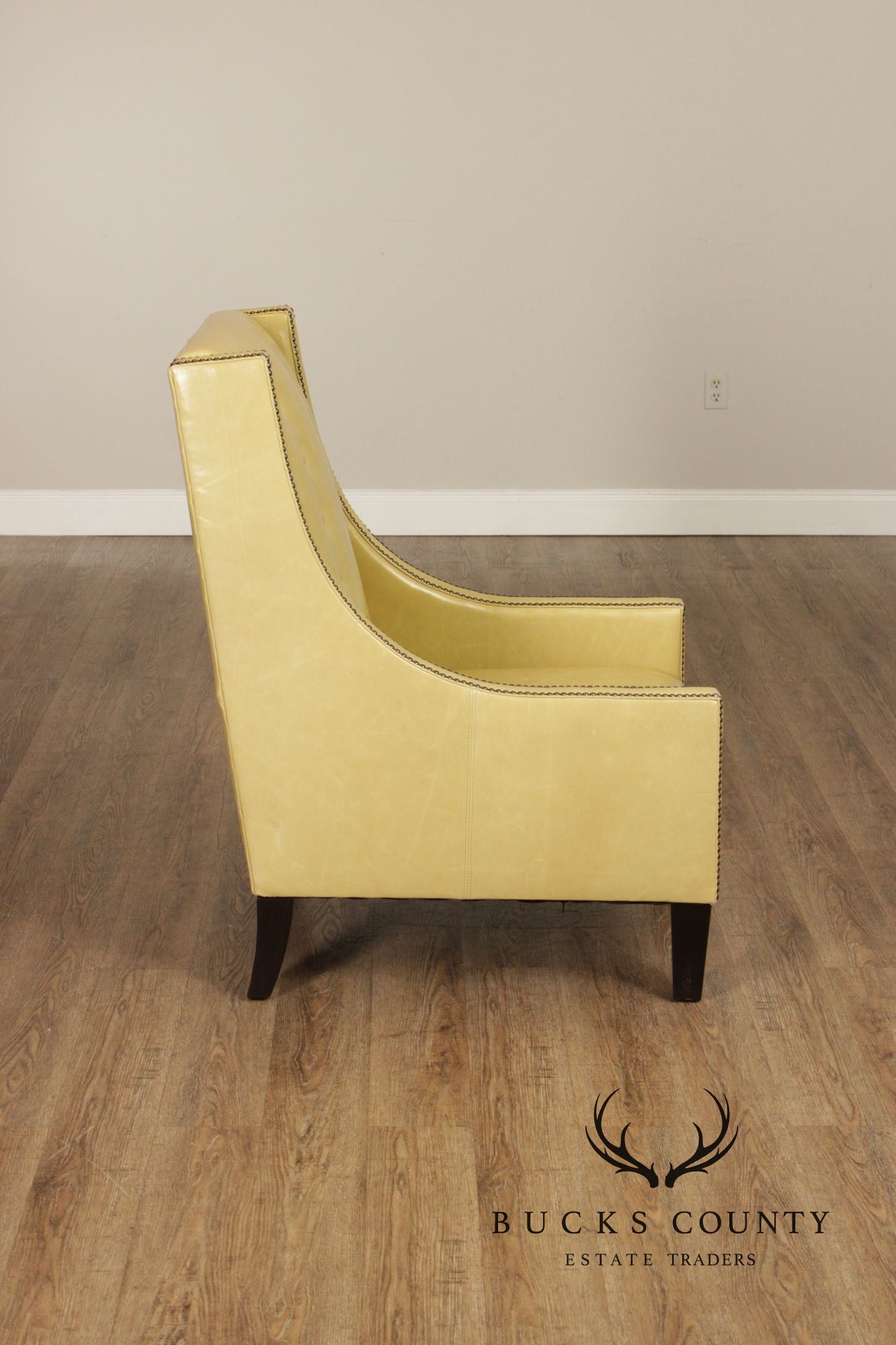 Pair Of Contemporary Style Yellow Leather Lounge Chairs