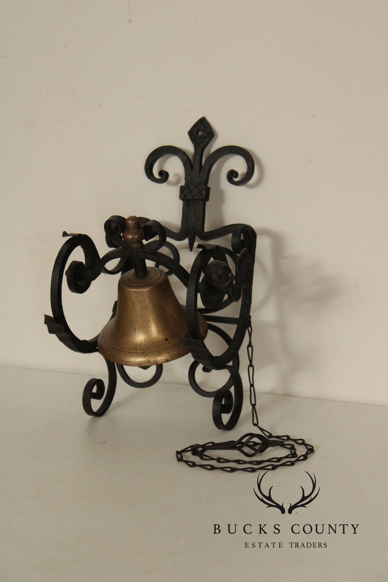 Antique Wrought Iron and Brass Wall-Mounted Bell
