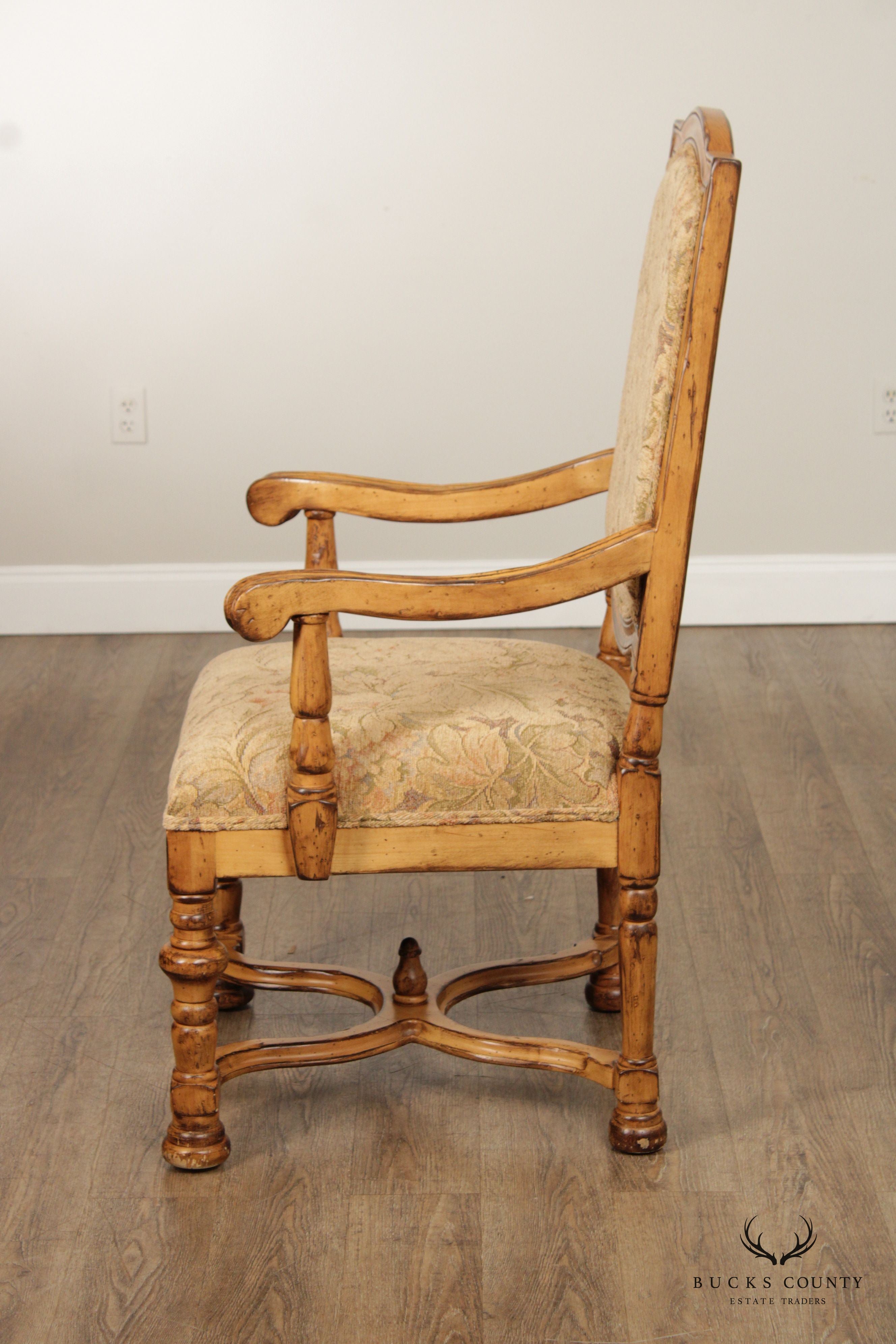 French Louis XIV Style Pair of Carved Frame Fauteuil Armchairs