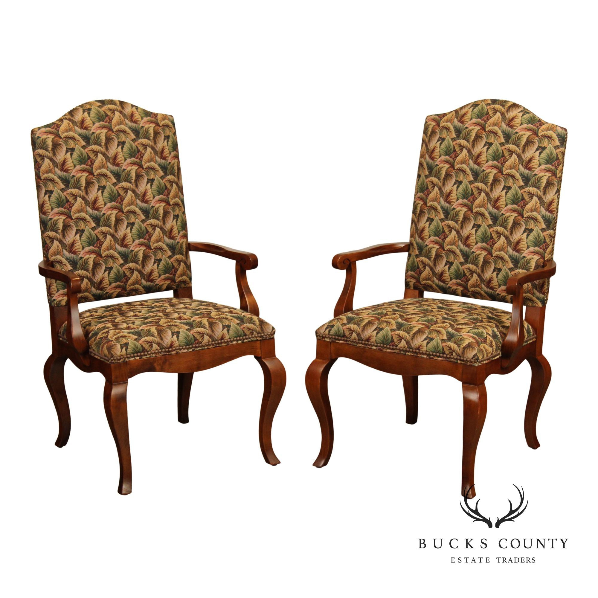 Pair of Ethan Allen Legacy Collection Upholstered Armchairs with Cabriole Legs