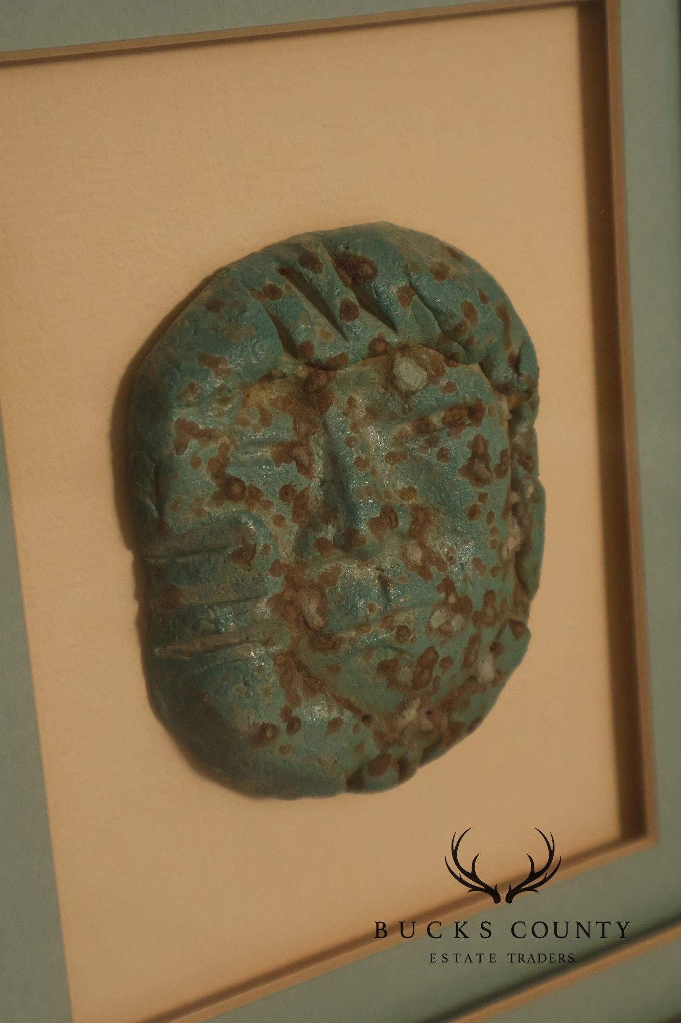 Kinder-Harris Pair Of Framed Turquoise Mask Wall Art, Dated 1987