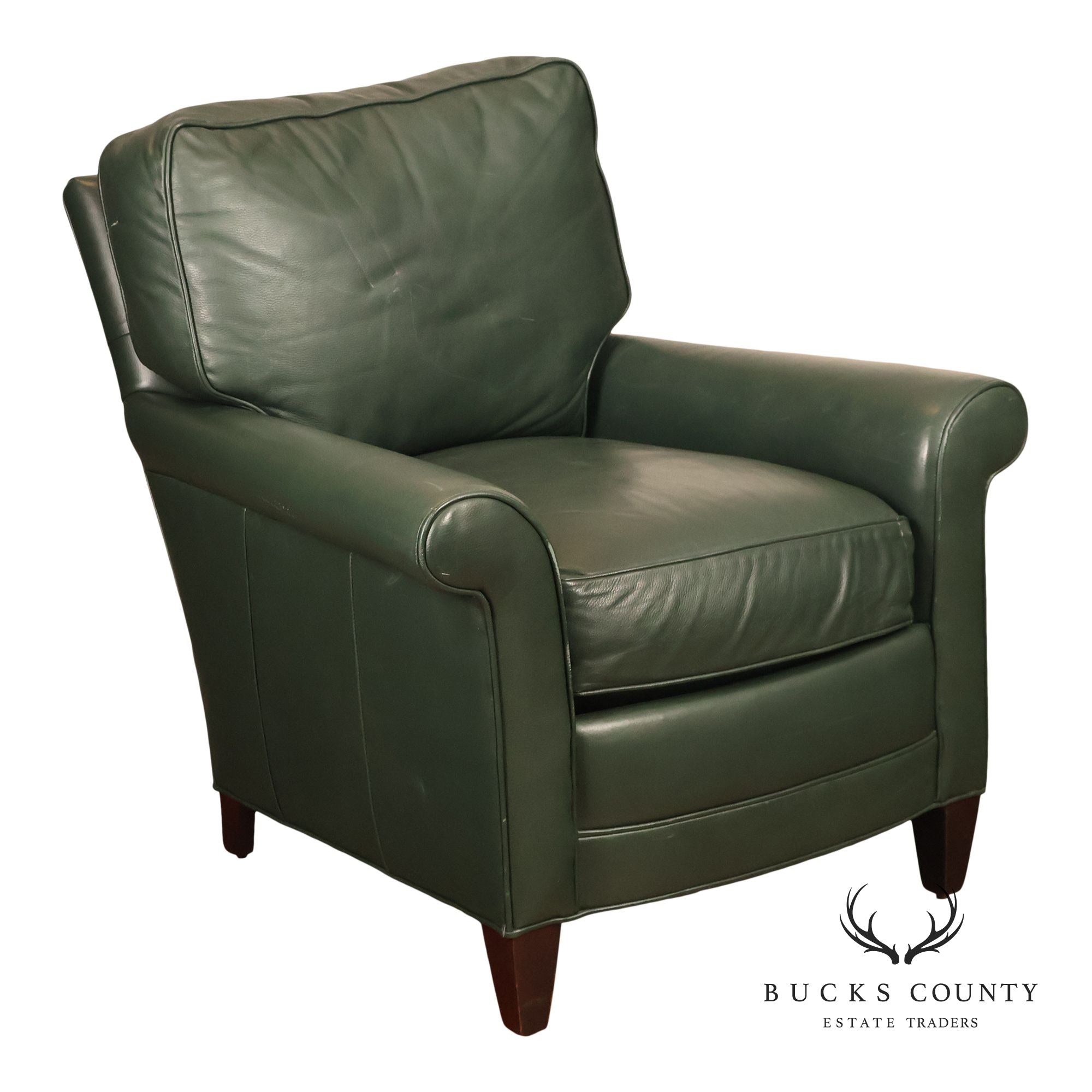 Hancock & Moore Green Leather Recliner Club Chair