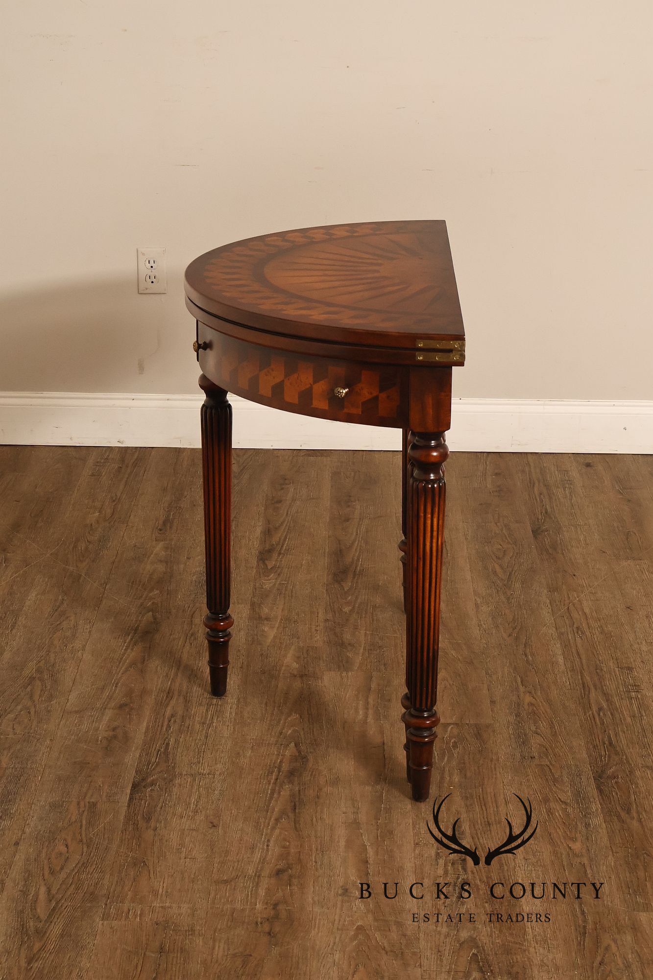 Maitland Smith Inlaid Demilune Console Games Table