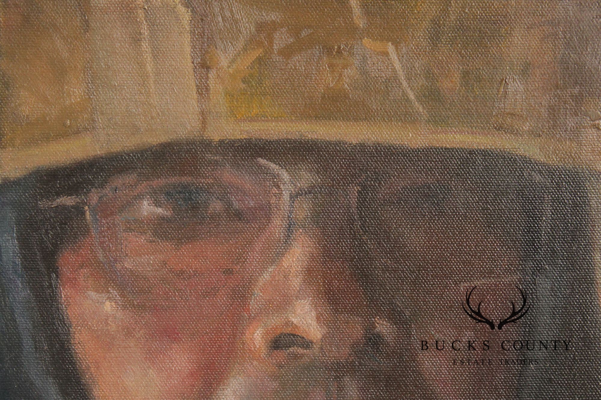 Qimin Liu Contemporary Oil Painting Portrait, 'Man with Odd Hat'