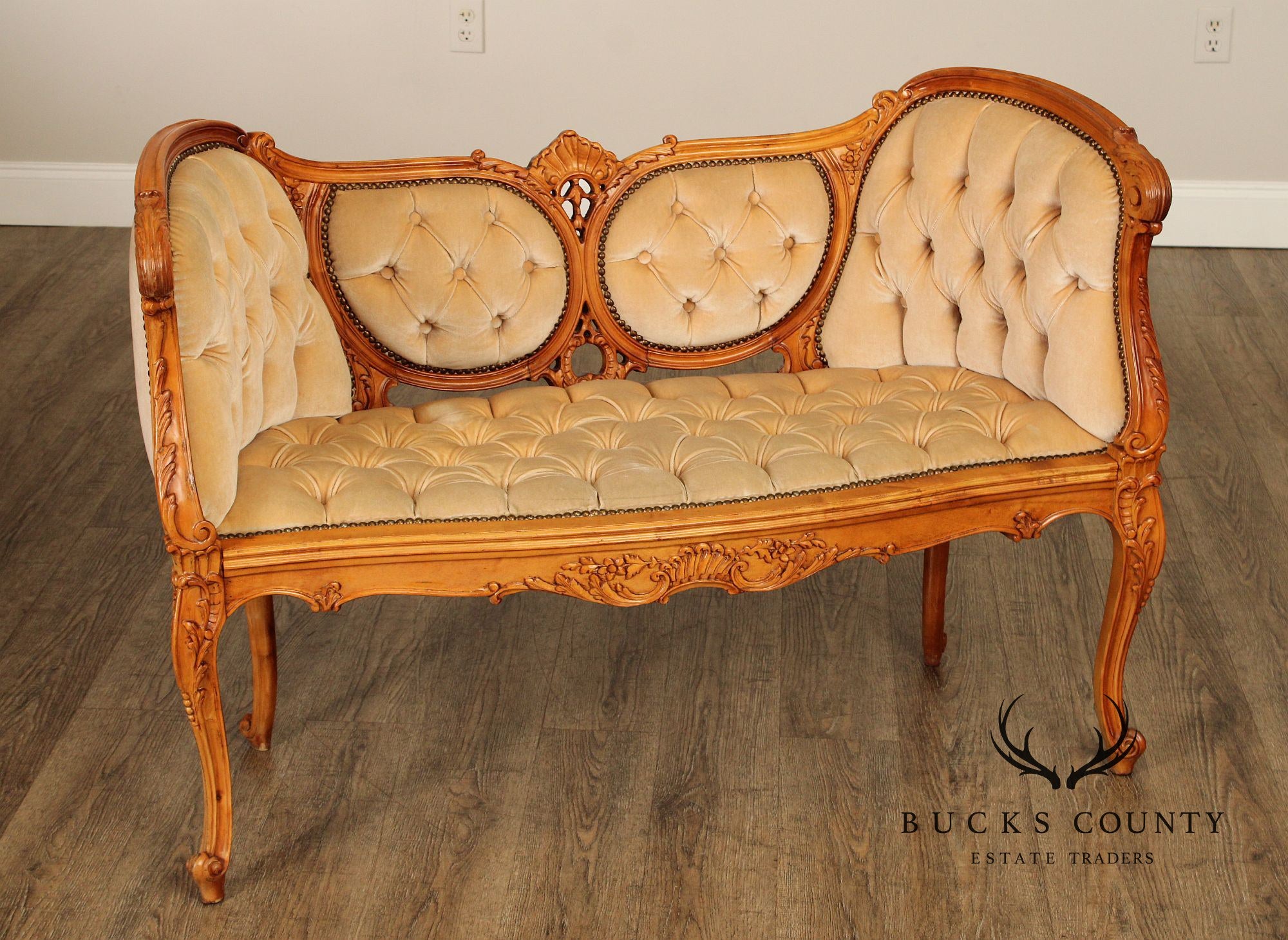 French Louis XV Style Carved Frame Settee Sofa