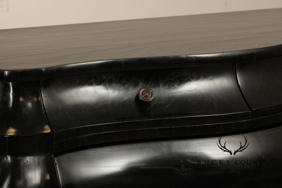 Vintage Italian Rococo Style Ebonized Olive Wood Bombe Chest
