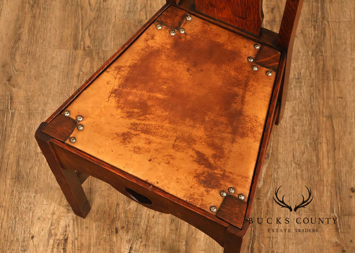 Antique Arts And Crafts Oak Inlaid Side Chair Attributed To Stickley Brothers
