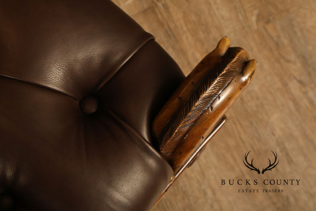 Theodore Alexander Regency Style Carved Horse Head Leather Bench