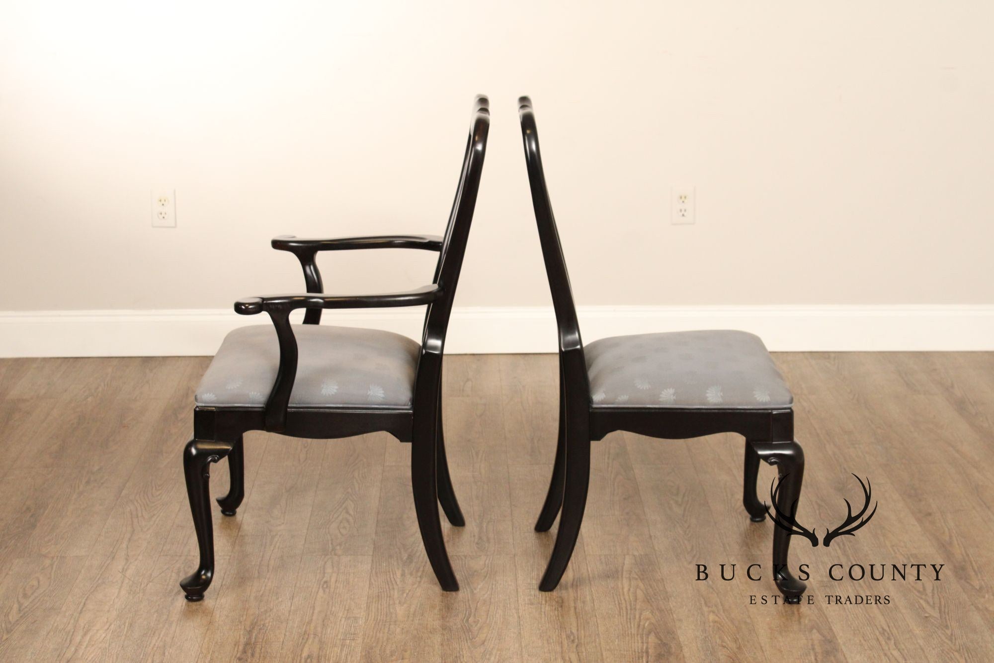 Century Furniture Ebonized Set of Six Queen Anne Style Dining Chairs