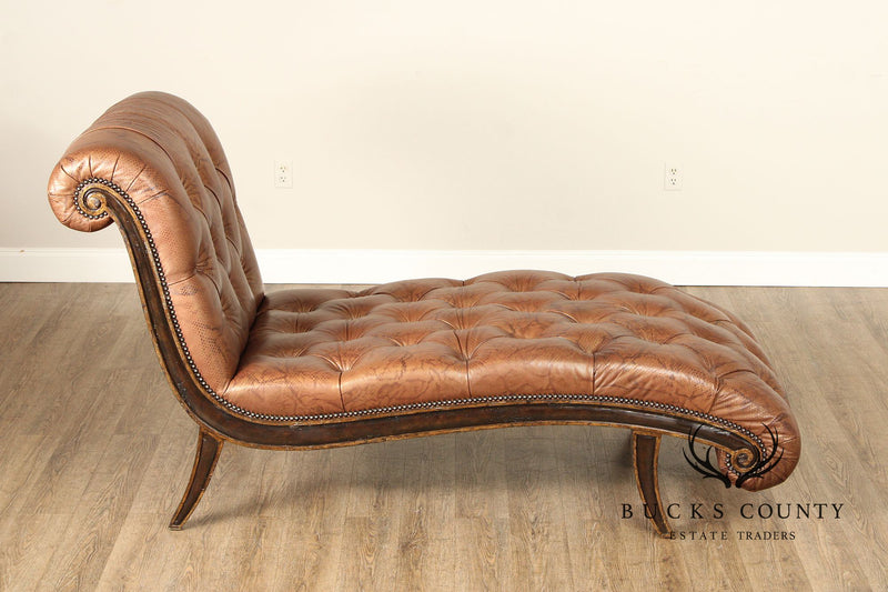 Marge Carson Tufted Leather Chaise Lounge