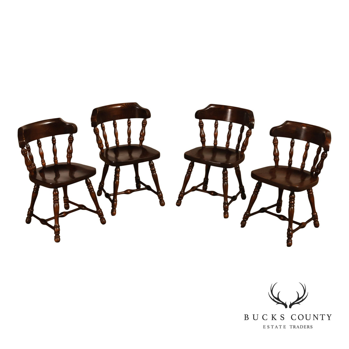 Set Of Four Ethan Allen Colonial Style Dark Finish Windsor Dining Chairs