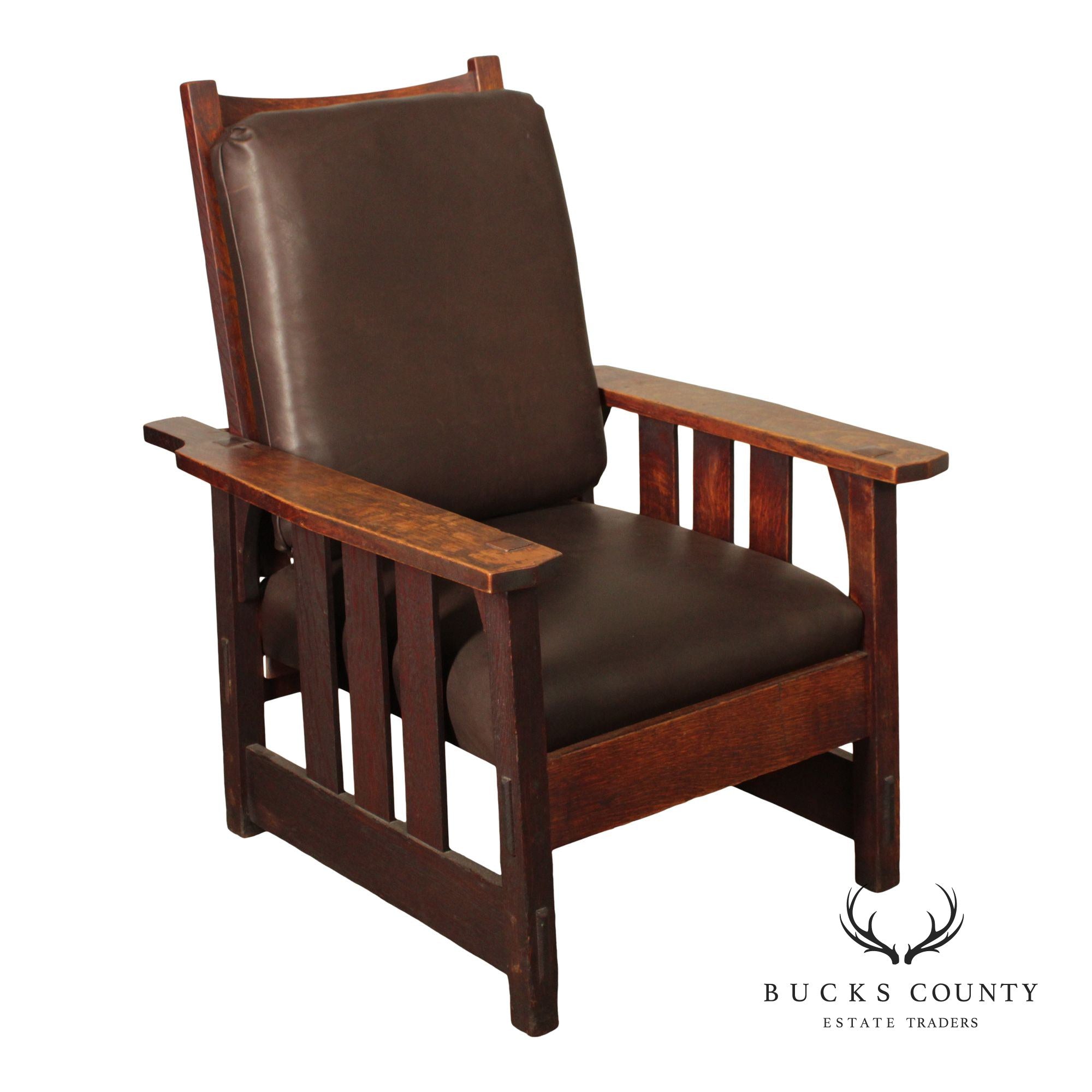 Gustav Stickley Mission Oak and Leather Morris Chair