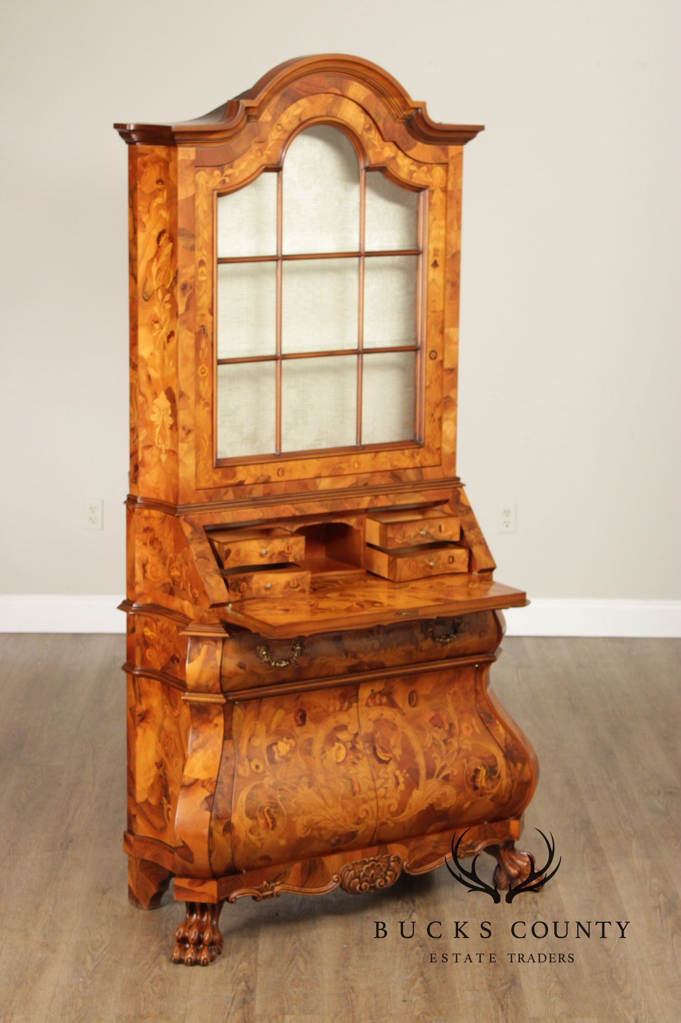 Italian Marquetry Inlaid Secretary Bookcase