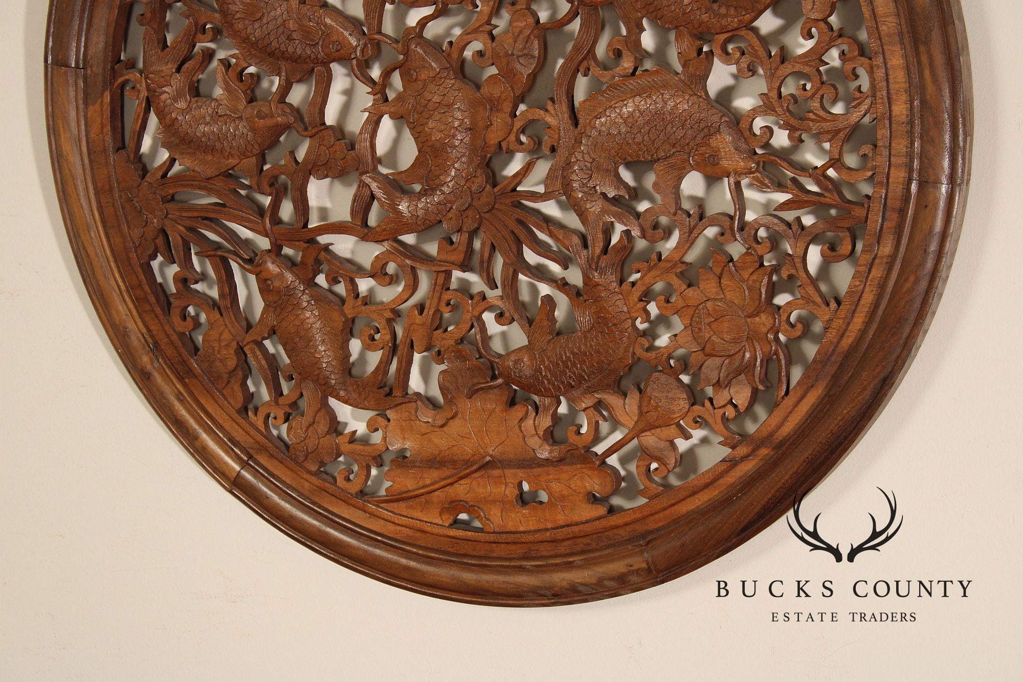 Asian Carved Wood Koi Fish Wall Decor